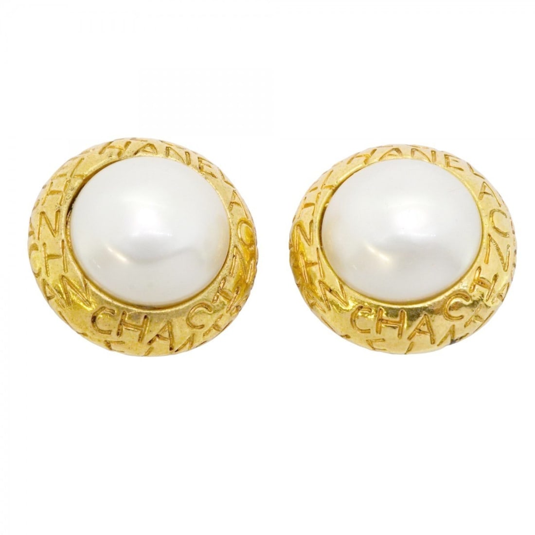 Chanel Earrings, Circle Design, GP Plated, Faux Pearl, Gold, Women's (1 of 9)