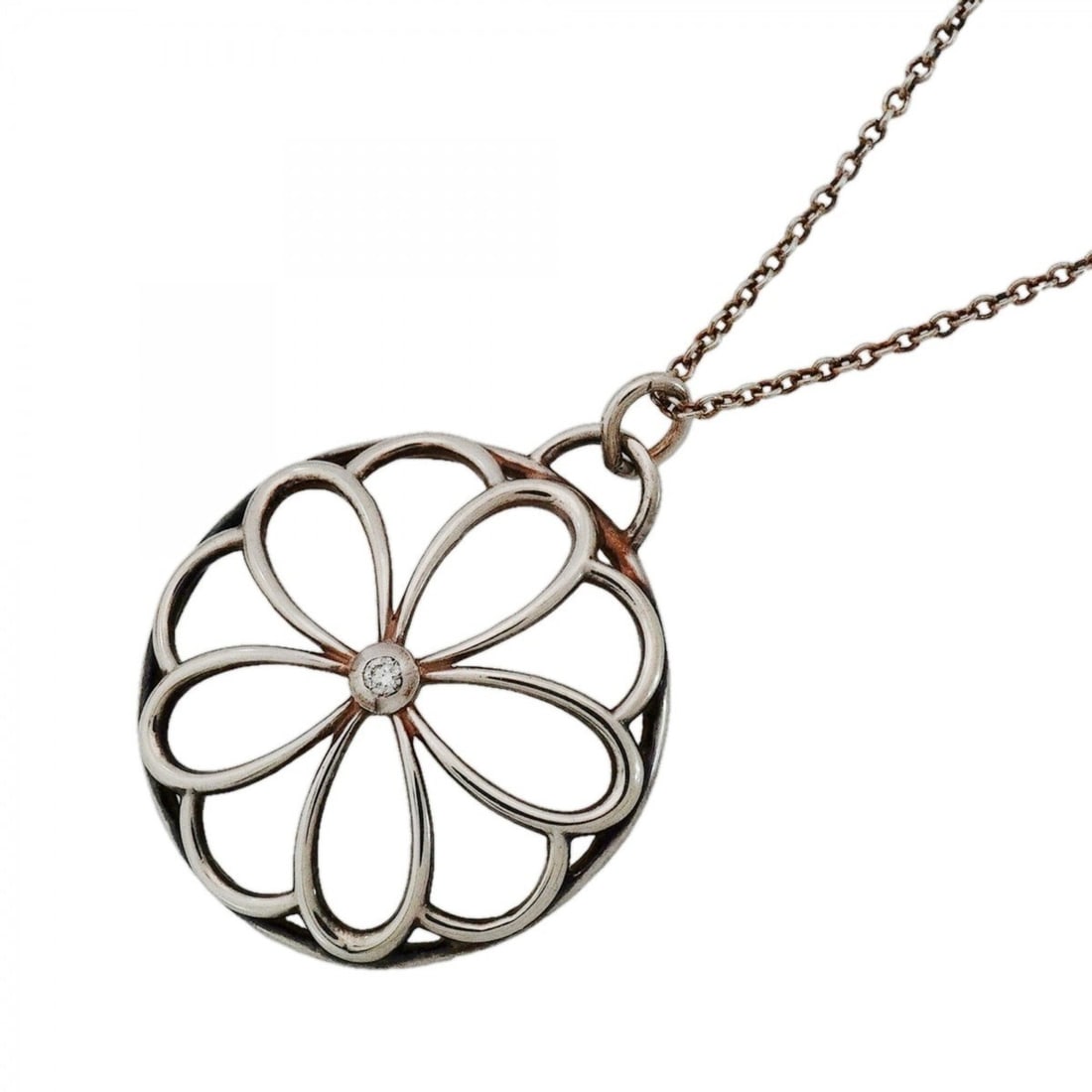 Tiffany & Co. Flower Circle Necklace, 1PD (Diamond), Sterling Silver 925, Women's: --- Catalog ---Category: SizePendant Size: 26.3mm x 20.4mm / 1.03'' x 0.8''Neck Circumference: 40.5 cm / 15.94''Category: DesignStone: DiamondGender: WomenMaterial: Silver 925Necklace Type: NecklaceCa