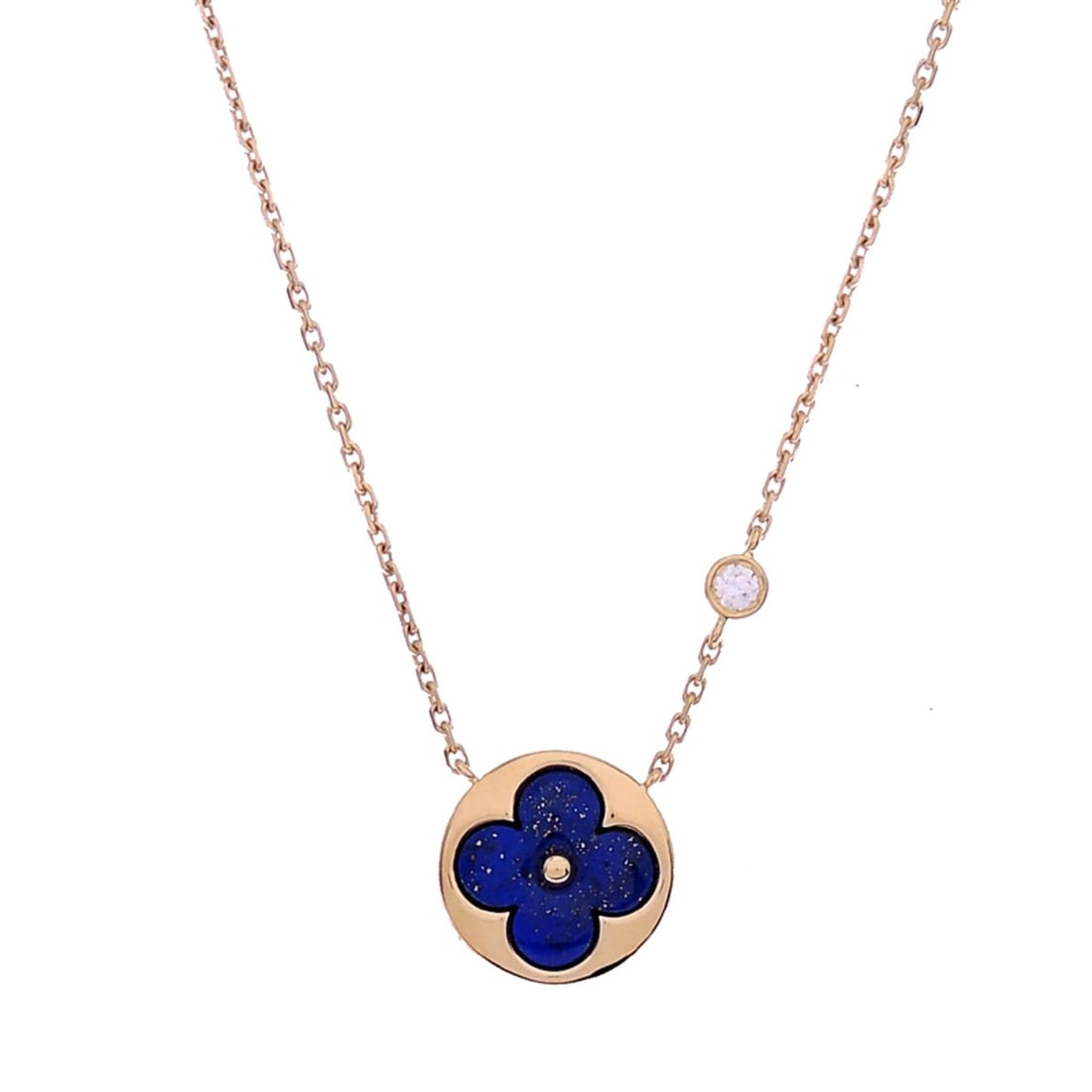 Louis Vuitton Sun Blossom BB Women's Necklace, 750 Yellow Gold: --- Catalog ---Category: SizePendant Size: 11.7mm x 11.7mm / 0.46'' x 0.46''Neck Circumference: 41 cm / 16.14''Category: DesignColor: GoldStone: Diamond, Lapis lazuliGender: WomenMaterial: Yellow gold