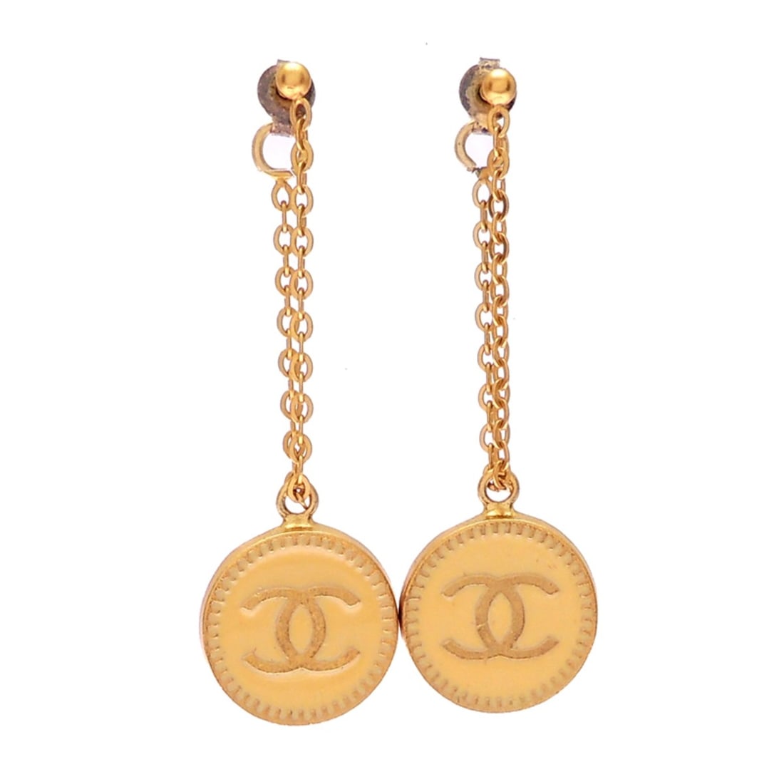 Chanel Coco Mark Coin Earrings for Women (GP): --- Catalog ---Category: SizeSize (HxWxD): 55.00mm x 18.00mm / 2.17'' x 0.71''Category: DesignType: Stud earringsGender: WomenMaterial: Gold platingCategory: GeneralBrand: ChanelCountry of Origin: Fra