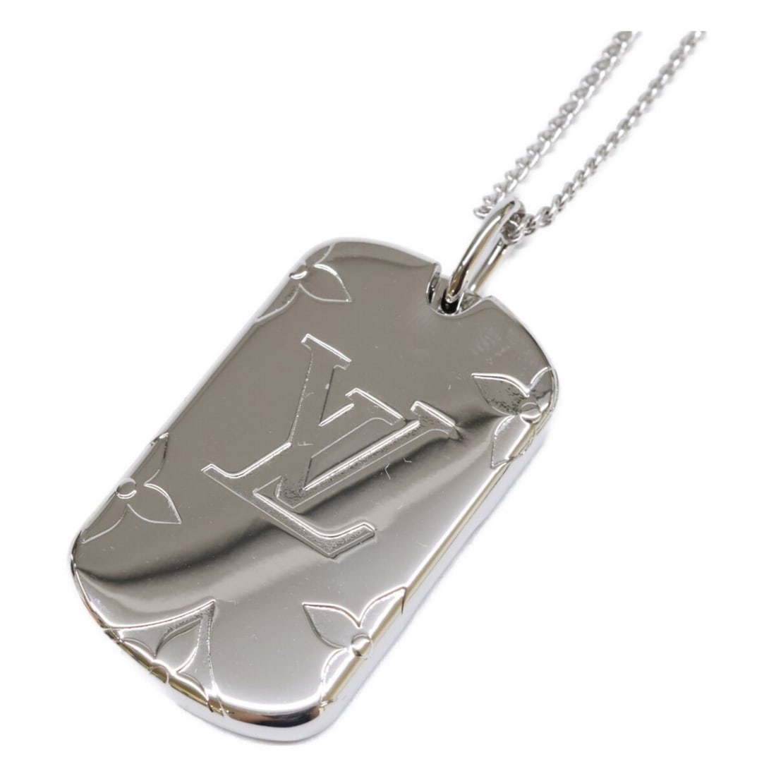 LOUIS VUITTON M62484 Monogram Locket Necklace Silver Men's (1 of 9)