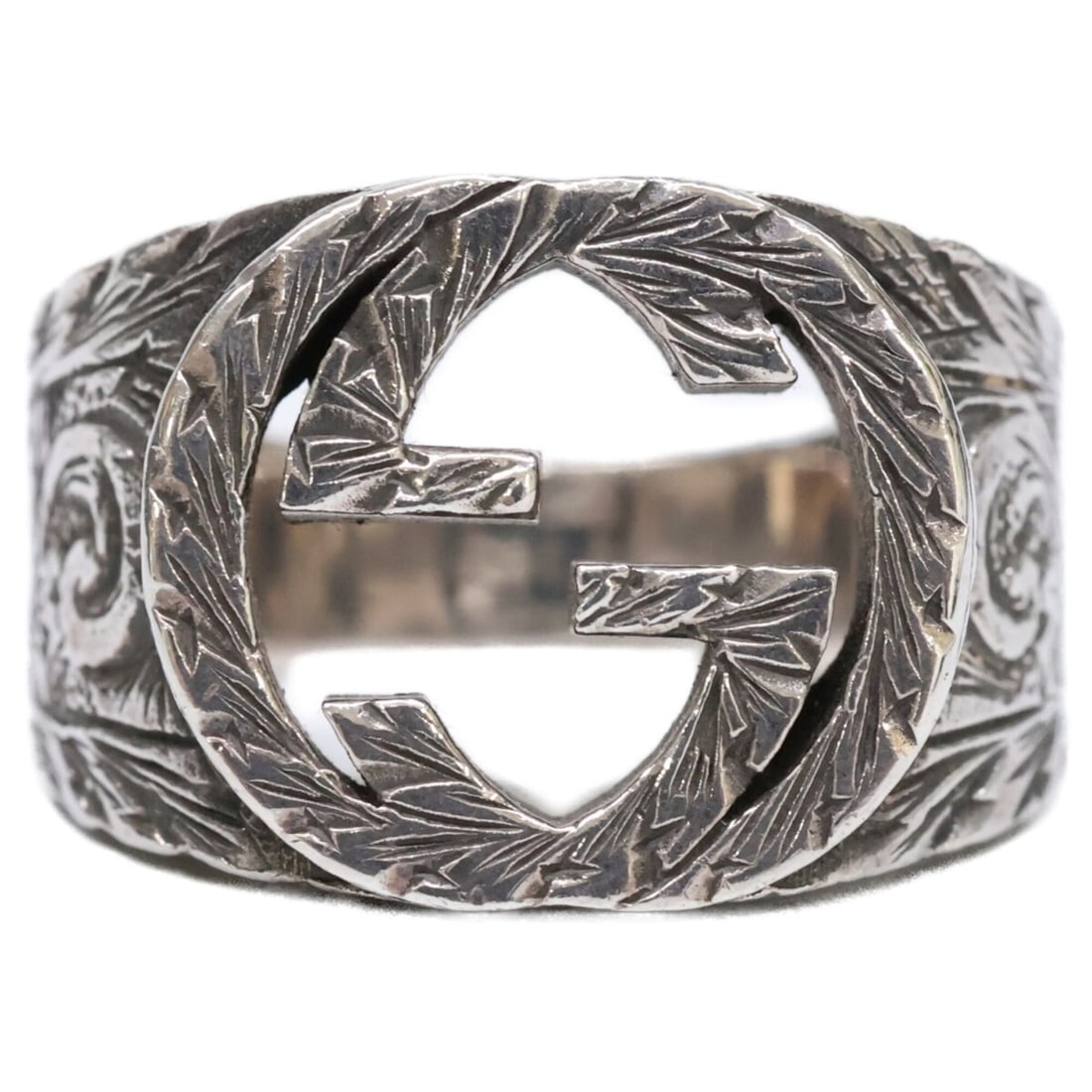 GUCCI Ag925 Interlocking GG Arabesque Ring, Size 12, Silver, Men's: --- Catalog ---Category: SizeJP Size: 12US Size: 6.5Category: DesignType: Band ringColor: SilverGender: MenMaterial: Silver 925Category: GeneralBrand: Gucci--- Item List ---Section: ConditionRanking: 