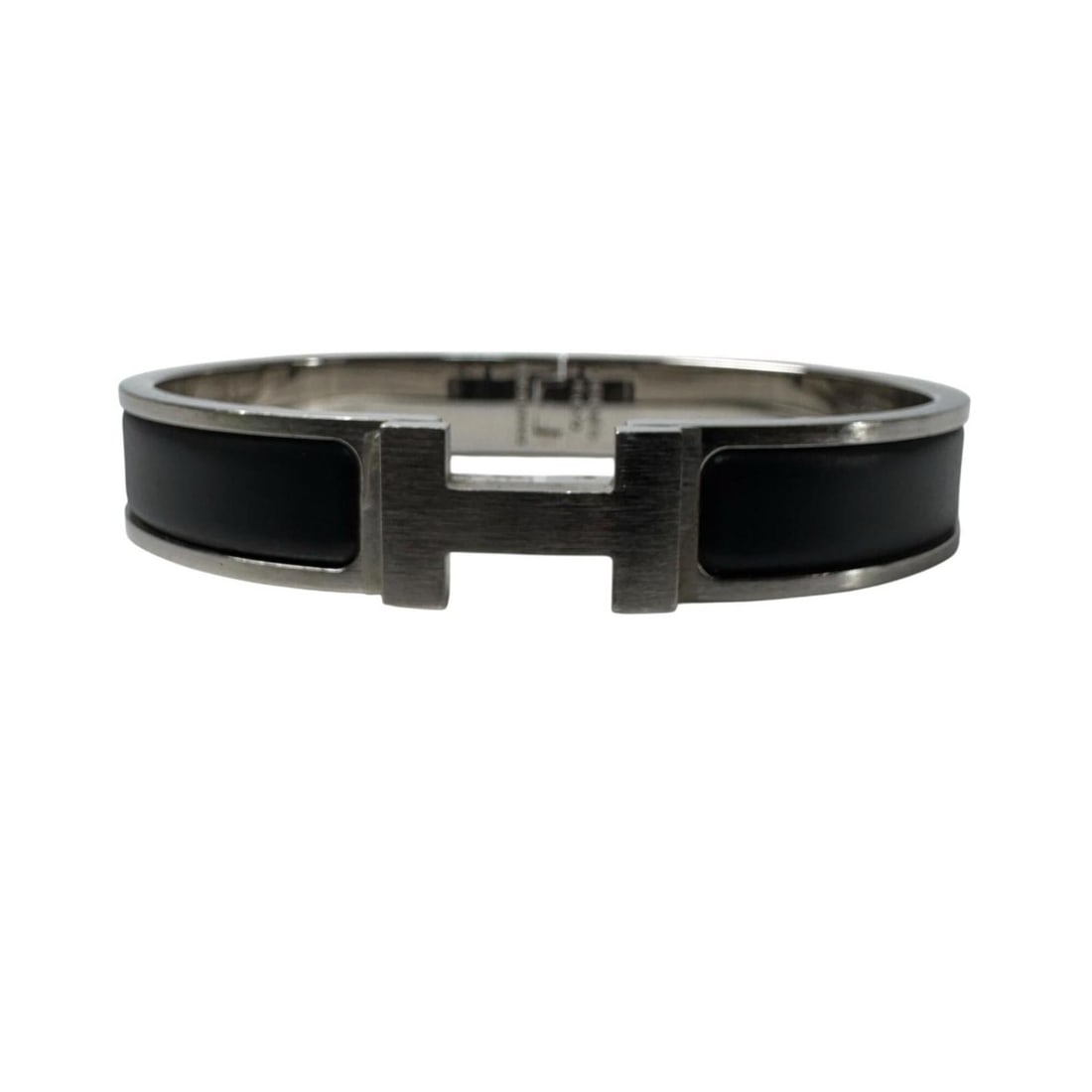 Hermes Click H Bracelet, Black and Silver, Large Size, Men's (1 of 6)
