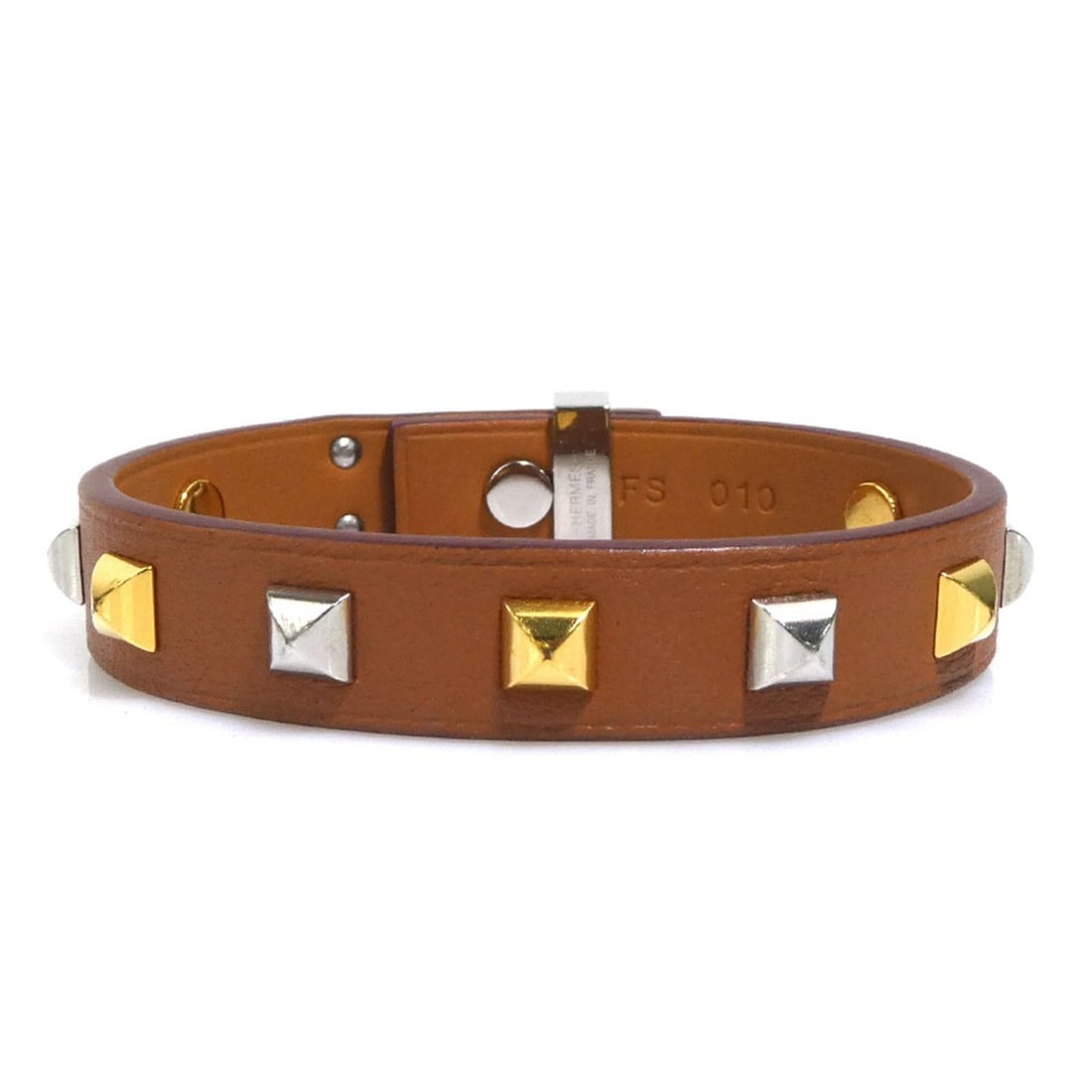 Hermes HERMES Bracelet Mini Dog Crew Carre Leather Metal Brown Silver Gold Women's e61857a: --- Catalog ---Category: SizeLength: 16cm / 6.29''Category: DesignType: Charm braceletColor: Brown, Gold, SilverGender: WomenMaterial: LeatherCategory: GeneralBrand: HermesCountry of Origin: France---