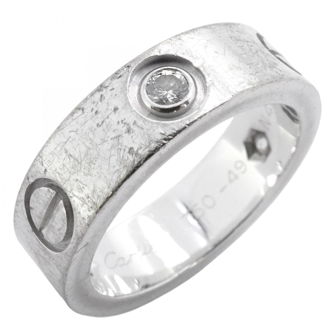 Cartier Love Ring, 3PD, 18K White Gold, Diamond, Size 49, Ladies', P2826314: --- Catalog ---Category: SizeUS Size: 5Brand Size: 49Category: DesignType: Band ringStone: DiamondGender: WomenMaterial: White gold (18K)Category: GeneralBrand: Cartier--- Item List ---Section: Condit