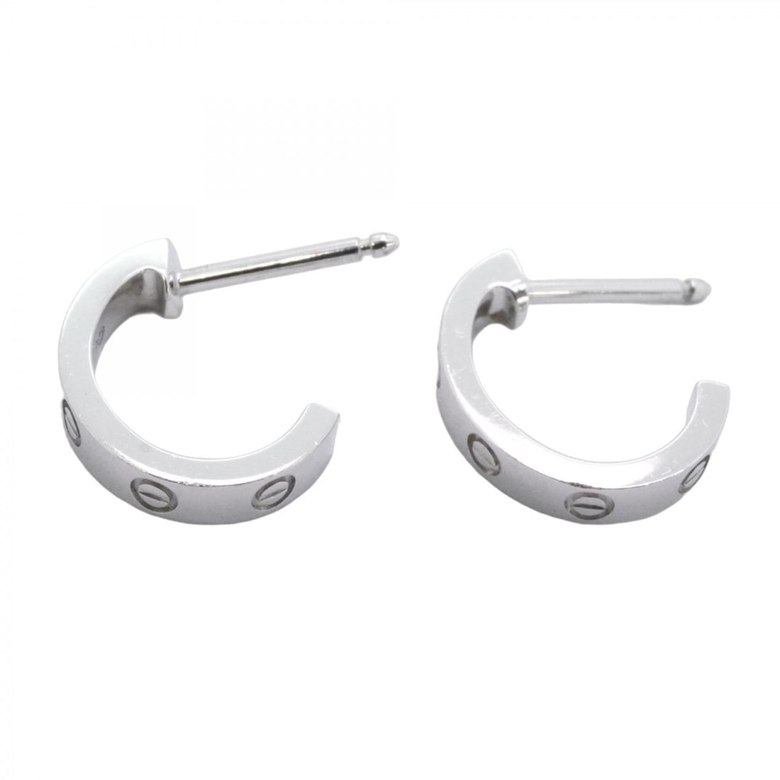 Cartier Mini Love Earrings, 18K White Gold, Women's: --- Catalog ---Category: SizeSize (HxWxD): 12.50mm x 2.60mm / 0.49'' x 0.10''Category: DesignType: Stud earringsGender: WomenMaterial: White gold (18K)Category: GeneralBrand: Cartier--- Item List ---S