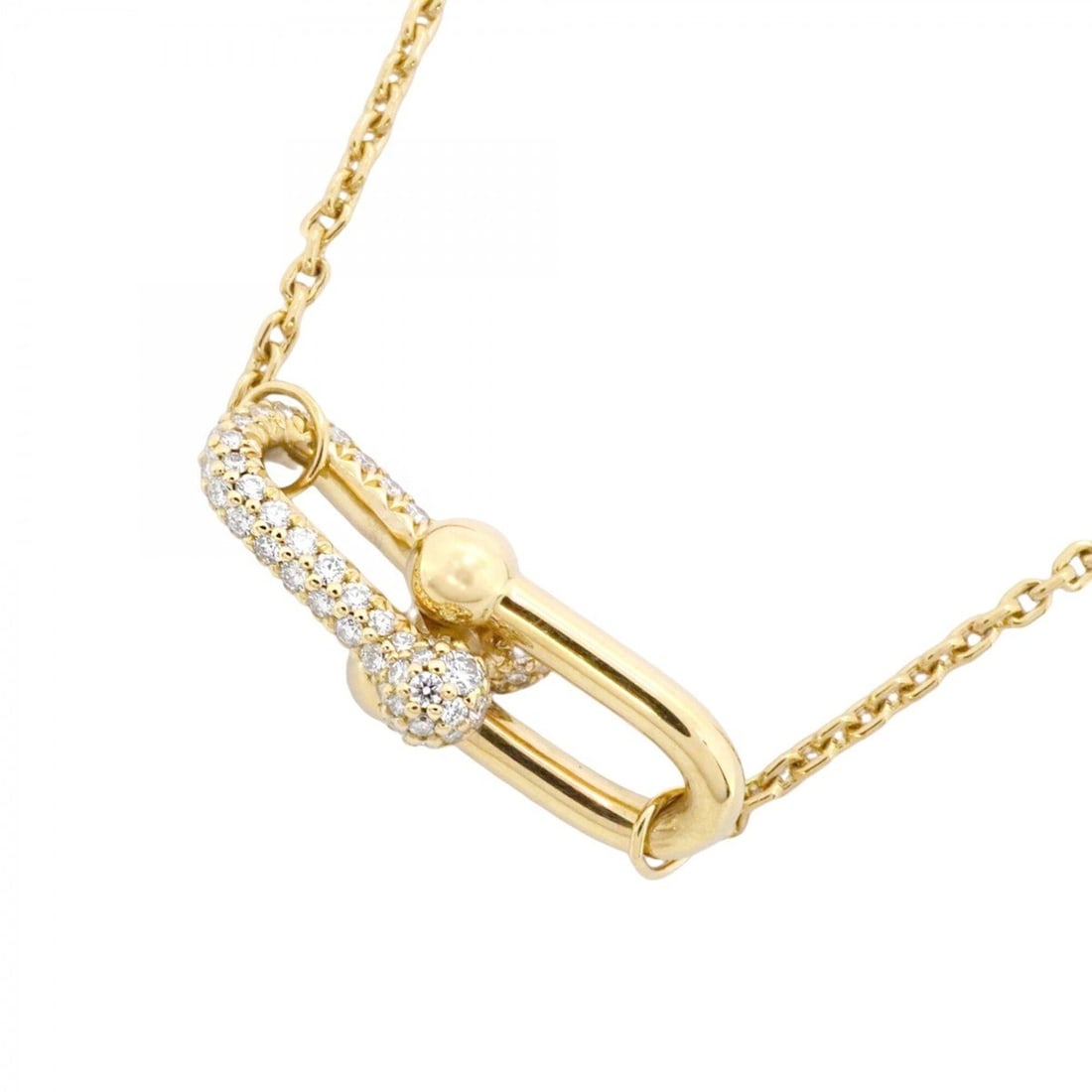 Tiffany & Co. Hardware Double Link Necklace, 18K Yellow Gold, Diamond, Women's: --- Catalog ---Category: SizePendant Size: 8.3mm x 22.3mm / 0.32'' x 0.87''Neck Circumference: 41 cm - 46 cm / 16.14'' - 18.11''Category: DesignStone: DiamondGender: WomenMaterial: Yellow gold (18K)Ne
