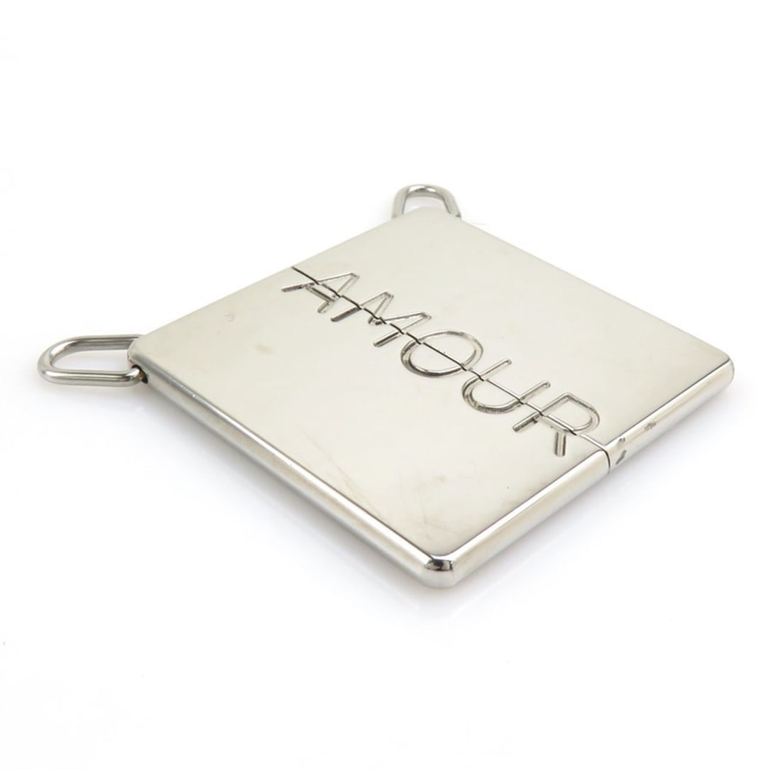 Hermes HERMES Necklace AMOUR Pair Pendant Metal Leather Silver Black Men's Women's e61878a (1 of 16)