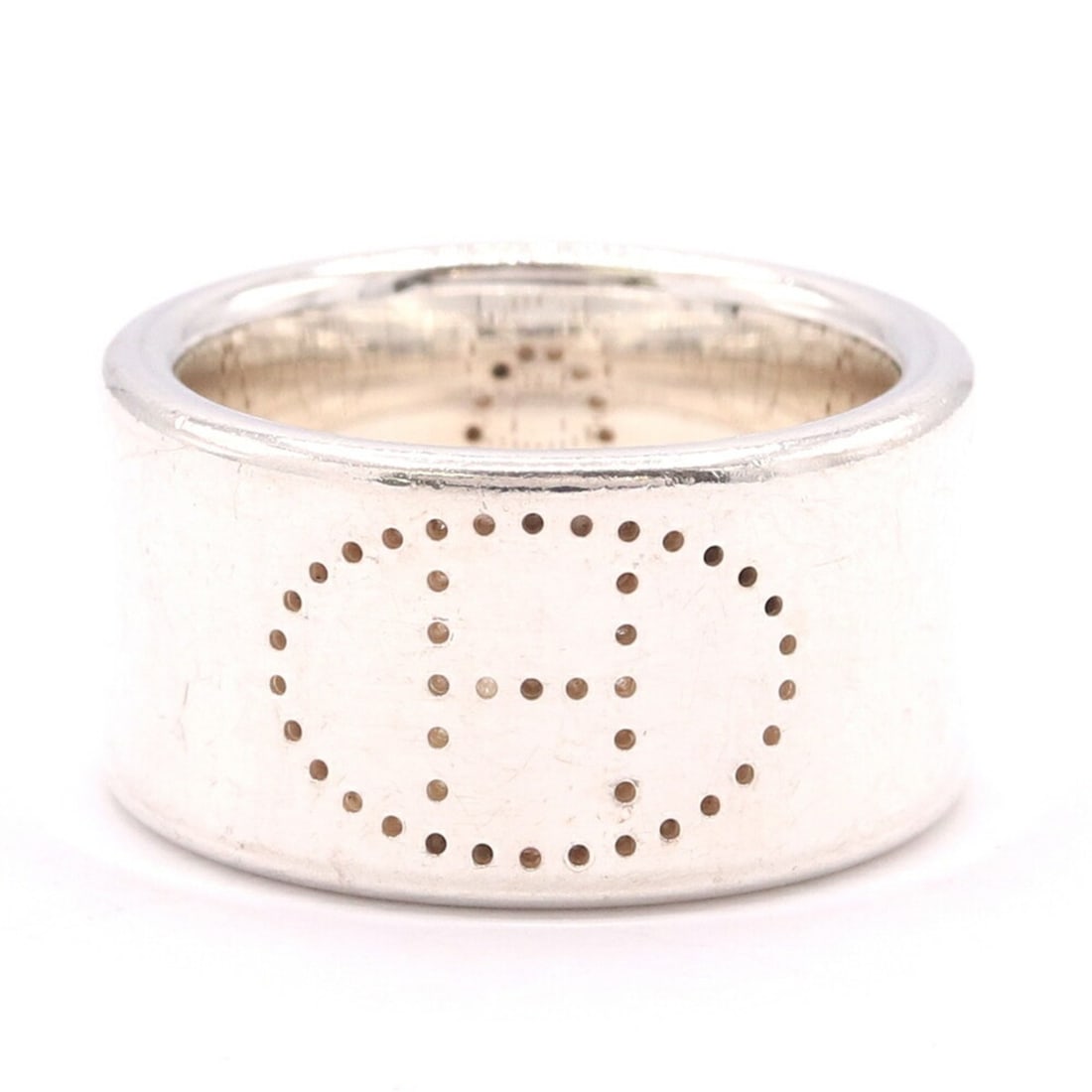 Hermes Eclipse Ruban Ring, Sterling Silver 925, Size 52, Perforated Design, Women's HERMES (1 of 7)