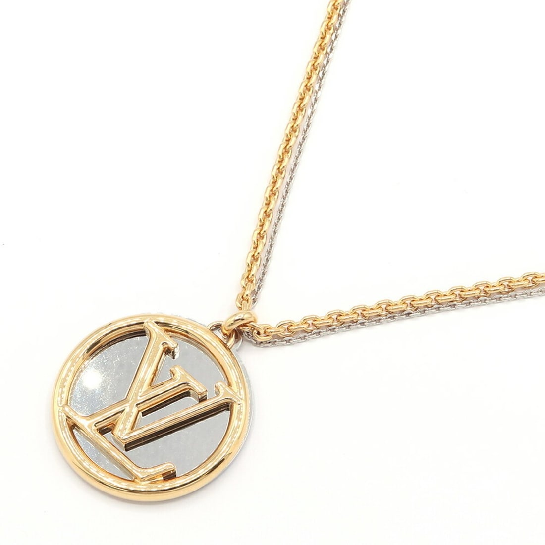 Louis Vuitton Collier Louise Necklace M64281 Gold Silver Metal Pendant Long Double Chain LV Men's (1 of 7)