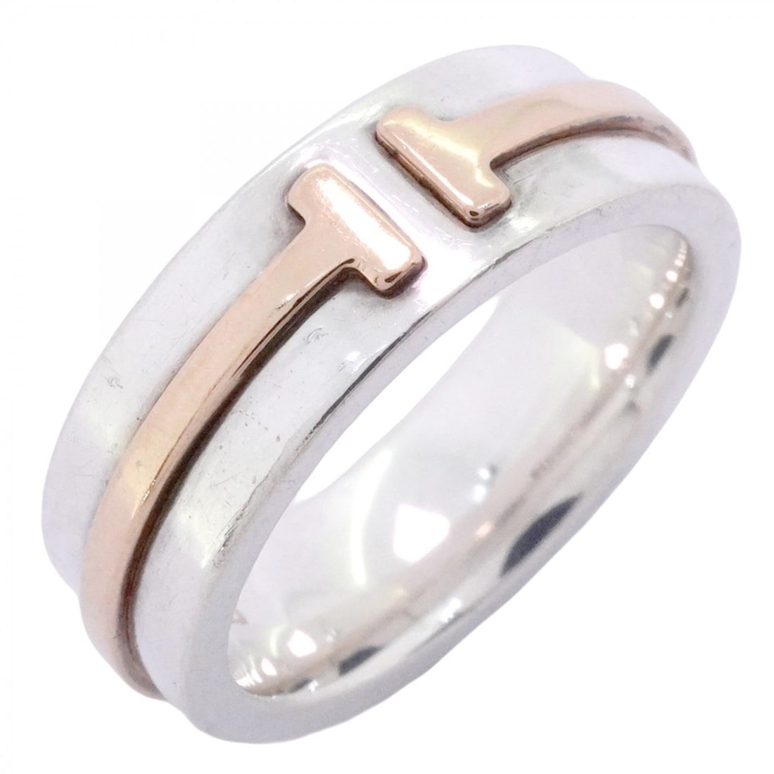 Tiffany & Co. T Narrow Ring, 18K Pink Gold (PG), Sterling Silver 925, Size 7.5, Women's: --- Catalog ---Category: SizeJP Size: 7.5US Size: 4Category: DesignType: Band ringGender: WomenMaterial: Pink gold (18K), Silver 925Category: GeneralBrand: Tiffany--- Item List ---Section: ConditionRa