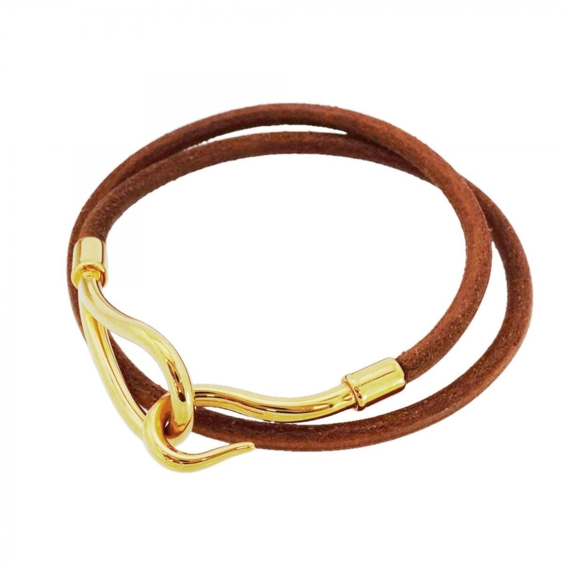 Hermes Jumbo Hook Bracelet, GP Plated Leather, Gold Brown, Women's: --- Catalog ---Category: SizeLength: 17.5cm / 6.88''Category: DesignType: Charm braceletColor: Brown, GoldGender: WomenMaterial: Gold plating, LeatherCategory: GeneralBrand: Hermes--- Item List ---Sec