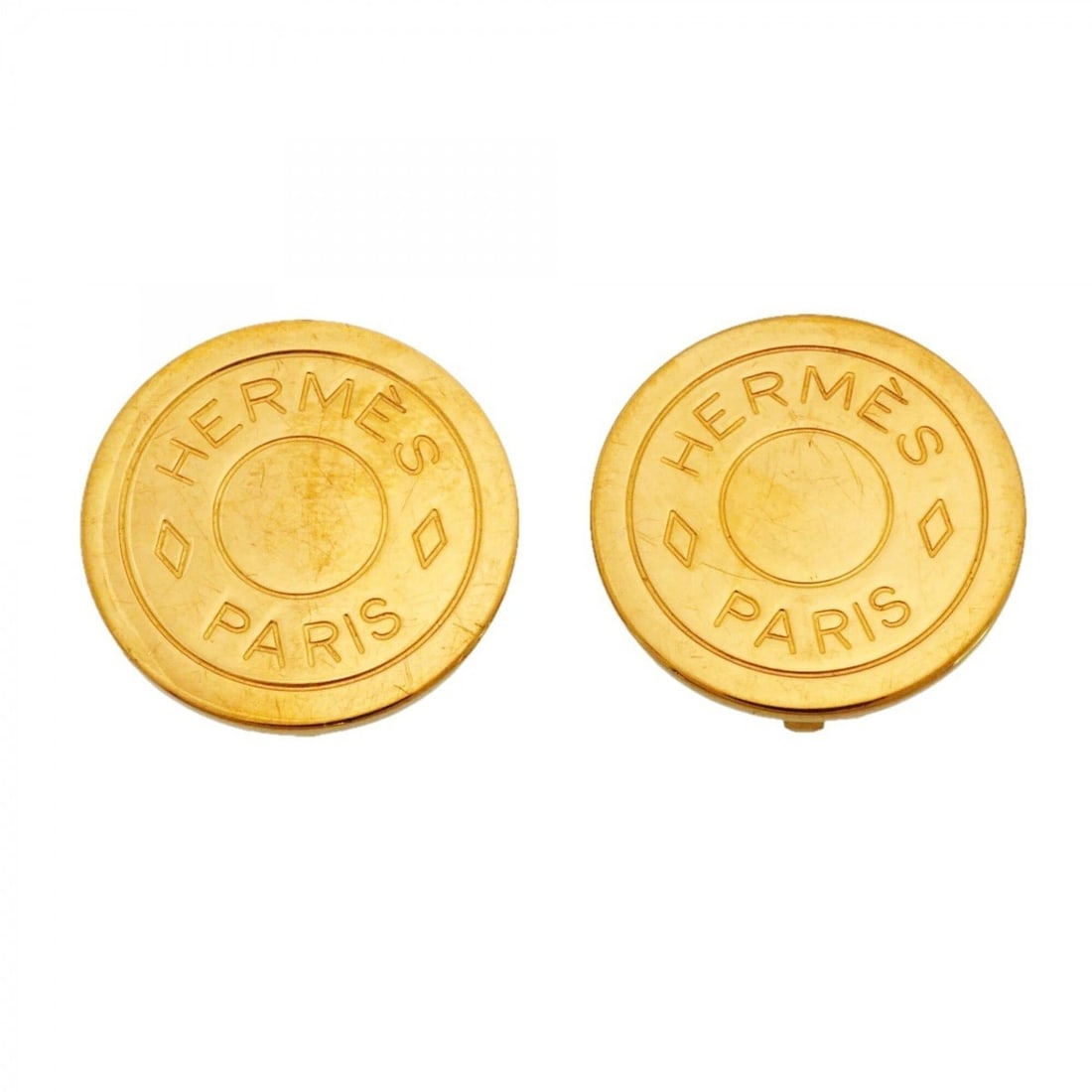 Hermes Earrings, Sellier, GP Plated, Gold, Women's: --- Catalog ---Category: SizeSize (HxWxD): 20.00mm x 20.00mm / 0.79'' x 0.79''Category: DesignType: Clip earringsColor: GoldGender: WomenMaterial: Gold platingCategory: GeneralBrand: Hermes--- Item Li