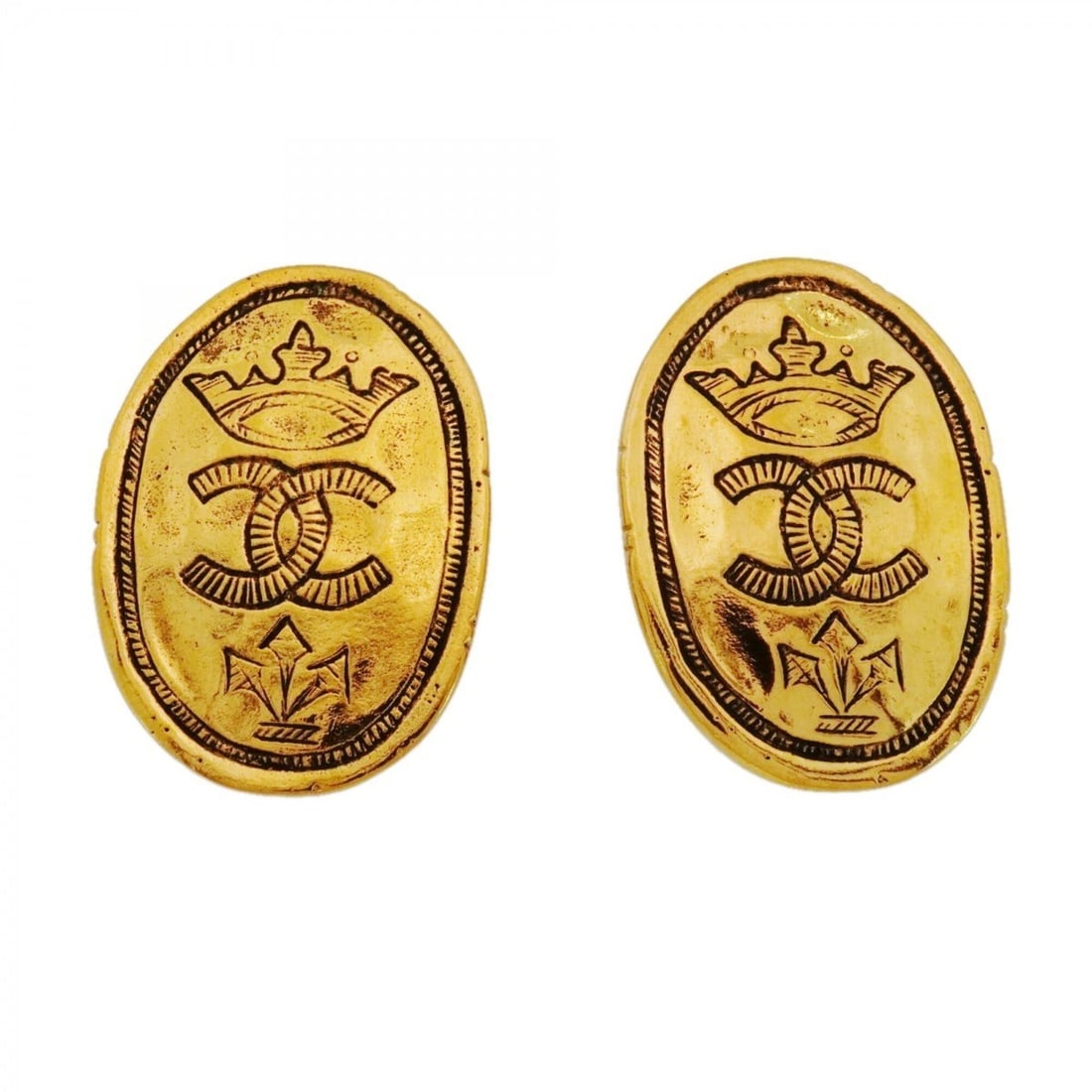Chanel Earrings, Coco Mark Crown Oval, GP Plated Gold, Women's: --- Catalog ---Category: SizeSize (HxWxD): 32.20mm x 22.80mm / 1.27'' x 0.90''Category: DesignType: Clip earringsColor: GoldGender: WomenMaterial: Gold platingCategory: GeneralBrand: Chanel--- Item Li