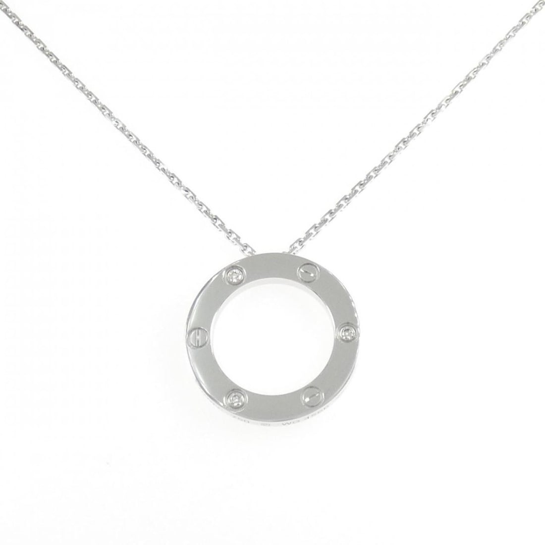 Cartier Love Necklace Half Diamond: --- Catalog ---Category: SizePendant Size: 23.3mm x 23.3mm / 0.91'' x 0.91''Neck Circumference: 42 cm / 16.53''Category: DesignGender: WomenMaterial: White gold (18K)Necklace Type: NecklaceCategory: G
