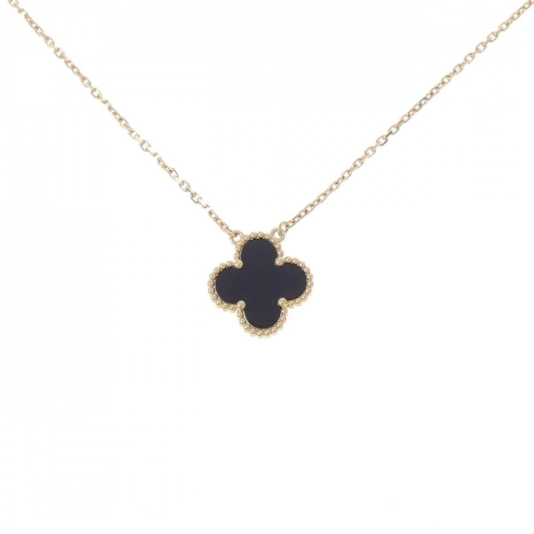 Van Cleef & Arpels Vintage Alhambra Necklace: --- Catalog ---Category: SizePendant Size: 14.8mm x 14.8mm / 0.58'' x 0.58''Neck Circumference: 37 cm - 42 cm / 14.56'' - 16.53''Category: DesignStone: OnyxGender: WomenMaterial: Yellow gold