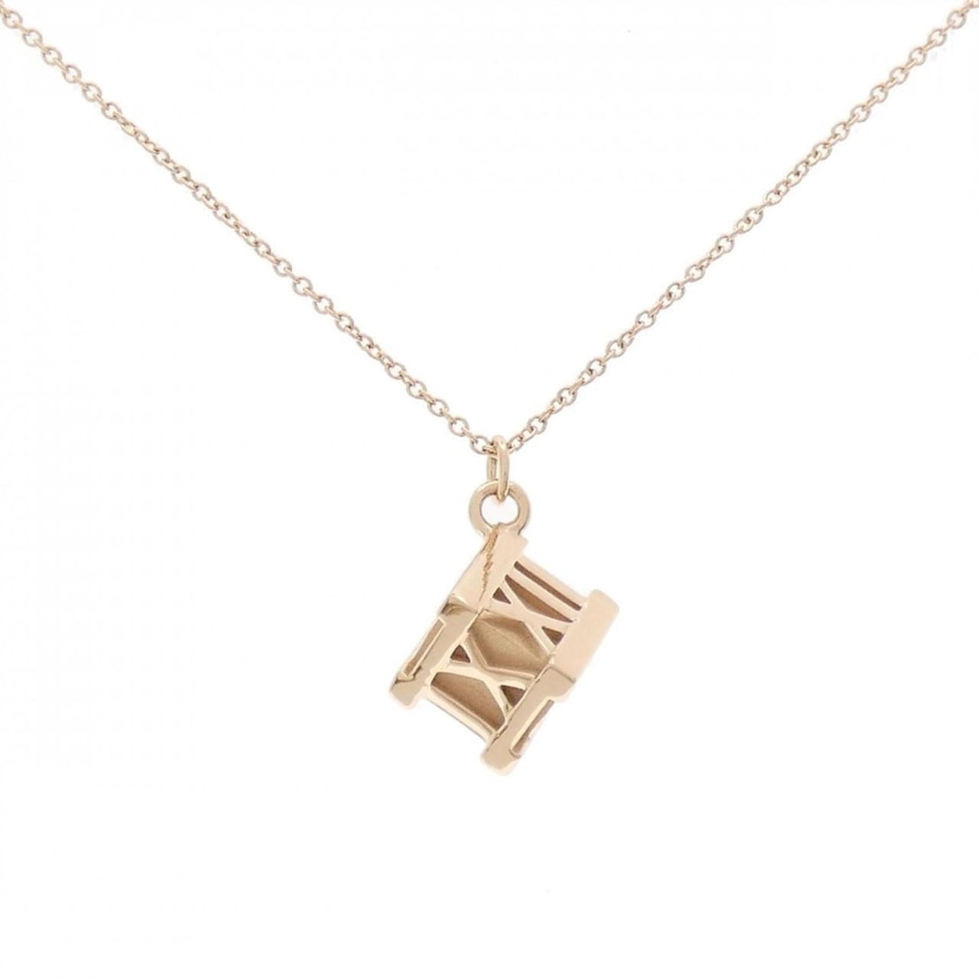 Tiffany & Co. Atlas Cube Necklace: --- Catalog ---Category: SizePendant Size: 19.1mm x 12.8mm / 0.75'' x 0.5''Neck Circumference: 41 cm - 46 cm / 16.14'' - 18.11''Category: DesignGender: WomenMaterial: Pink gold (18K)Pendant Type: