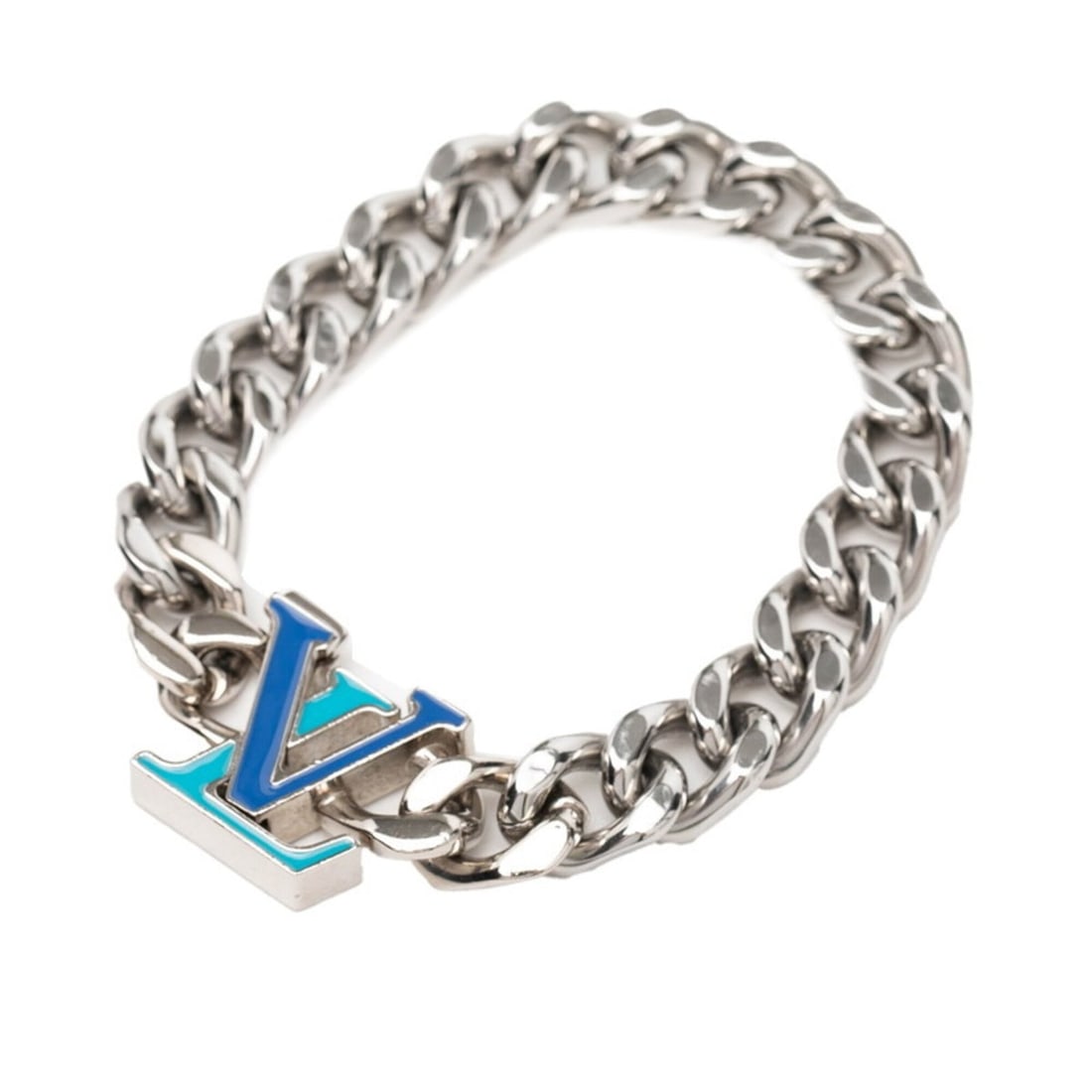 Louis Vuitton Bracelet LV Chain Bracelet, Size: M, M0919M, Silver, Blue Metal, Women's, LOUIS: --- Catalog ---Category: SizeSize: MWidth: 1cm / 0.39''Length: 16cm / 6.29''Total Length: 20.5cm / 8.07''Category: DesignType: Charm braceletColor: Blue, SilverGender: WomenMaterial: MetalCategory: Ge