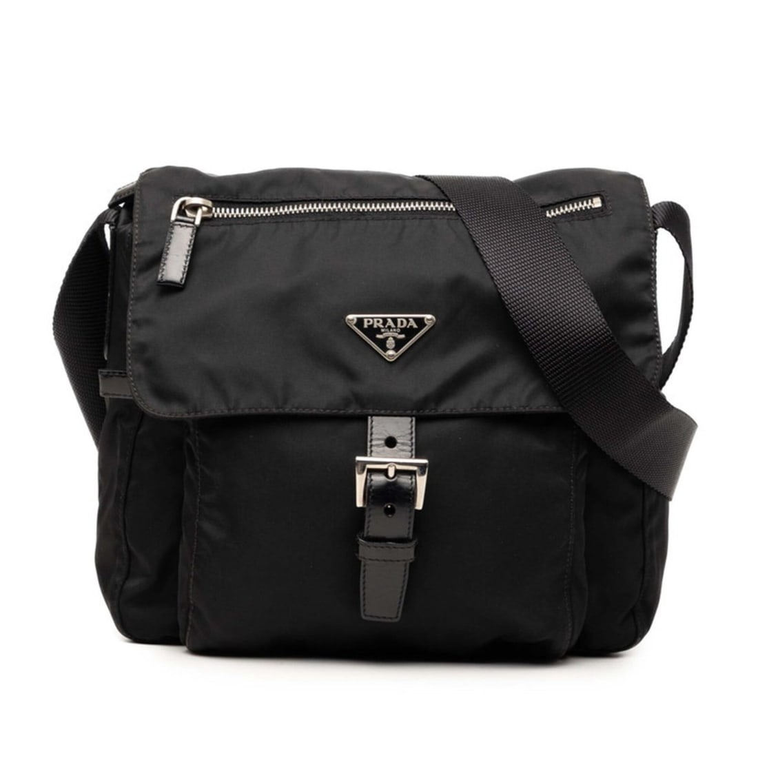 Prada Triangle Logo Plate Crossbody Shoulder Bag, Black Nylon, Women's PRADA: --- Catalog ---Category: SizeSize (HxWxD): 21cm x 23cm x 10cm / 8.26'' x 9.05'' x 3.93''Category: DesignType: Shoulder bagColor: BlackGender: WomenMaterial: Nylon Category: GeneralBrand: Prada--- Item