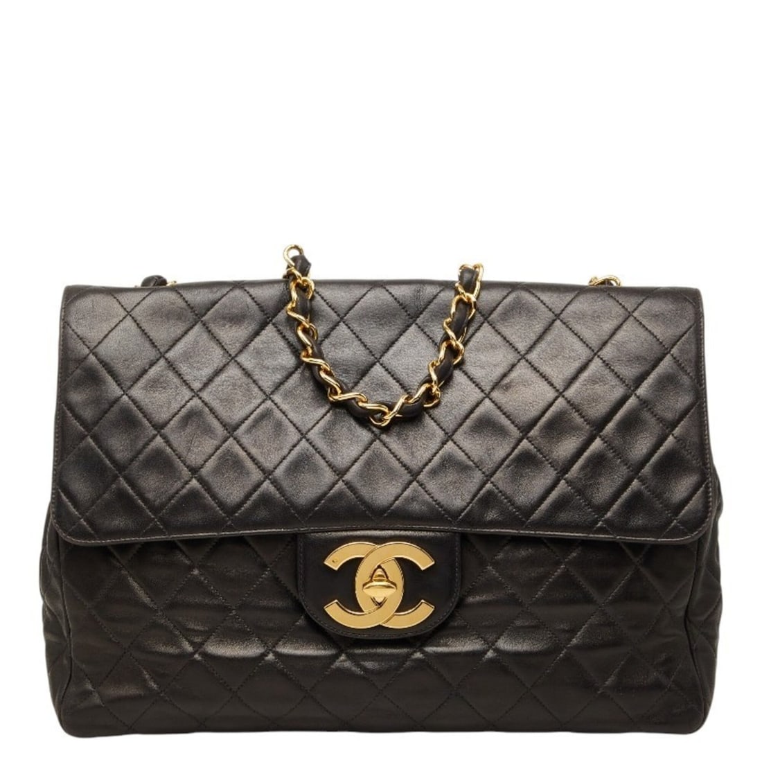 Chanel Coco Mark Matelassé Chain Shoulder Bag, Black Lambskin, Women's CHANEL: --- Catalog ---Category: SizeStrap Drop: 45cm / 17.71''Size (HxWxD): 24cm x 34cm x 9.5cm / 9.44'' x 13.38'' x 3.74''Category: DesignType: Shoulder bagColor: BlackGender: WomenClosure: Turn lockMateria