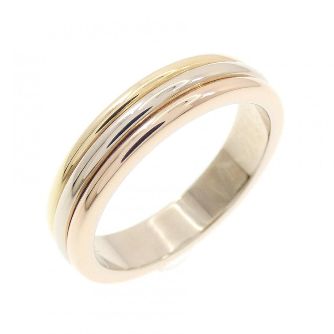 Cartier Three Gold Wedding Ring: --- Catalog ---Category: SizeUS Size: 4.5Brand Size: 48Category: DesignType: Band ringGender: WomenMaterial: Pink gold (18K), White gold (18K), Yellow gold (18K)Category: GeneralBrand: Cartier--- Item
