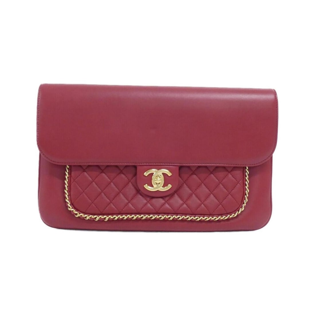 Chanel 93855 handbag: --- Catalog ---Category: SizeSize (HxWxD): 21cm x 34cm x 1cm / 8.26'' x 13.38'' x 0.39''Category: DesignType: HandbagColor: Red colorGender: WomenMaterial: Leather Leather/Fur Type: LambskinCategory: