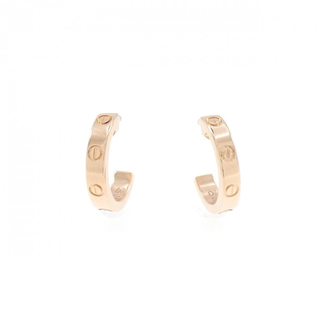 Cartier Mini Love Earrings: --- Catalog ---Category: SizeSize (HxWxD): 12.50mm x 2.40mm / 0.49'' x 0.09''Category: DesignType: Half hoop earringsGender: WomenMaterial: Pink gold (18K)Category: GeneralBrand: Cartier--- Item List 