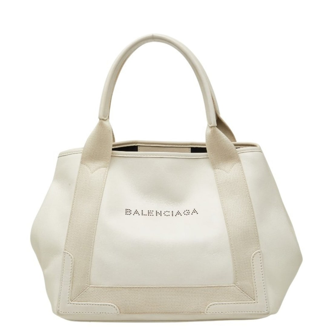Balenciaga Perforated Logo Navy Cabas S Handbag Tote Bag 339933 White Leather Canvas Women's: --- Catalog ---Category: SizeHandle Drop: 16.00cm / 6.30''Size (HxWxD): 22cm x 29.5cm x 16cm / 8.66'' x 11.61'' x 6.29''Category: DesignType: Handbag, Tote bagColor: WhiteGender: WomenClosure:
