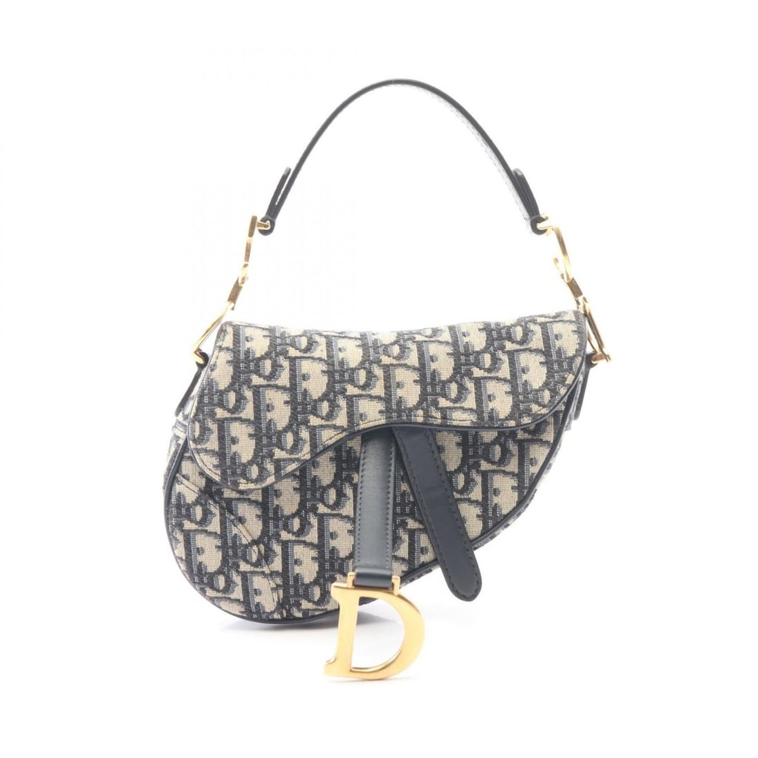 Christian Dior Dior Saddle Bag Mini Oblique Jacquard Handbag, Canvas Leather, Women's, Beige/Navy (1 of 9)