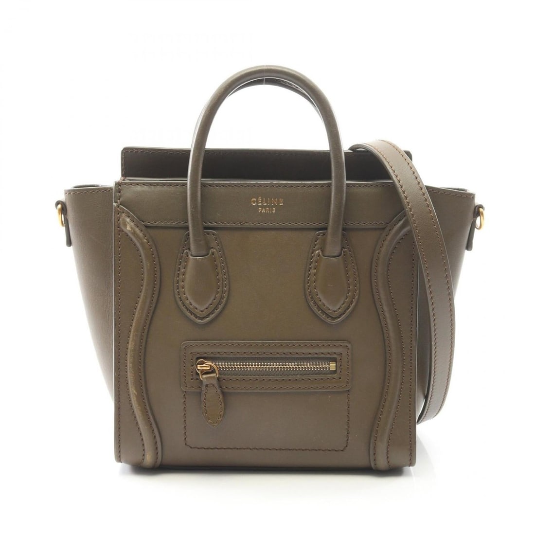 Celine Luggage Nano Shopper 2-Way Handbag, Leather, Women's, Khaki, 168243 (1 of 20)