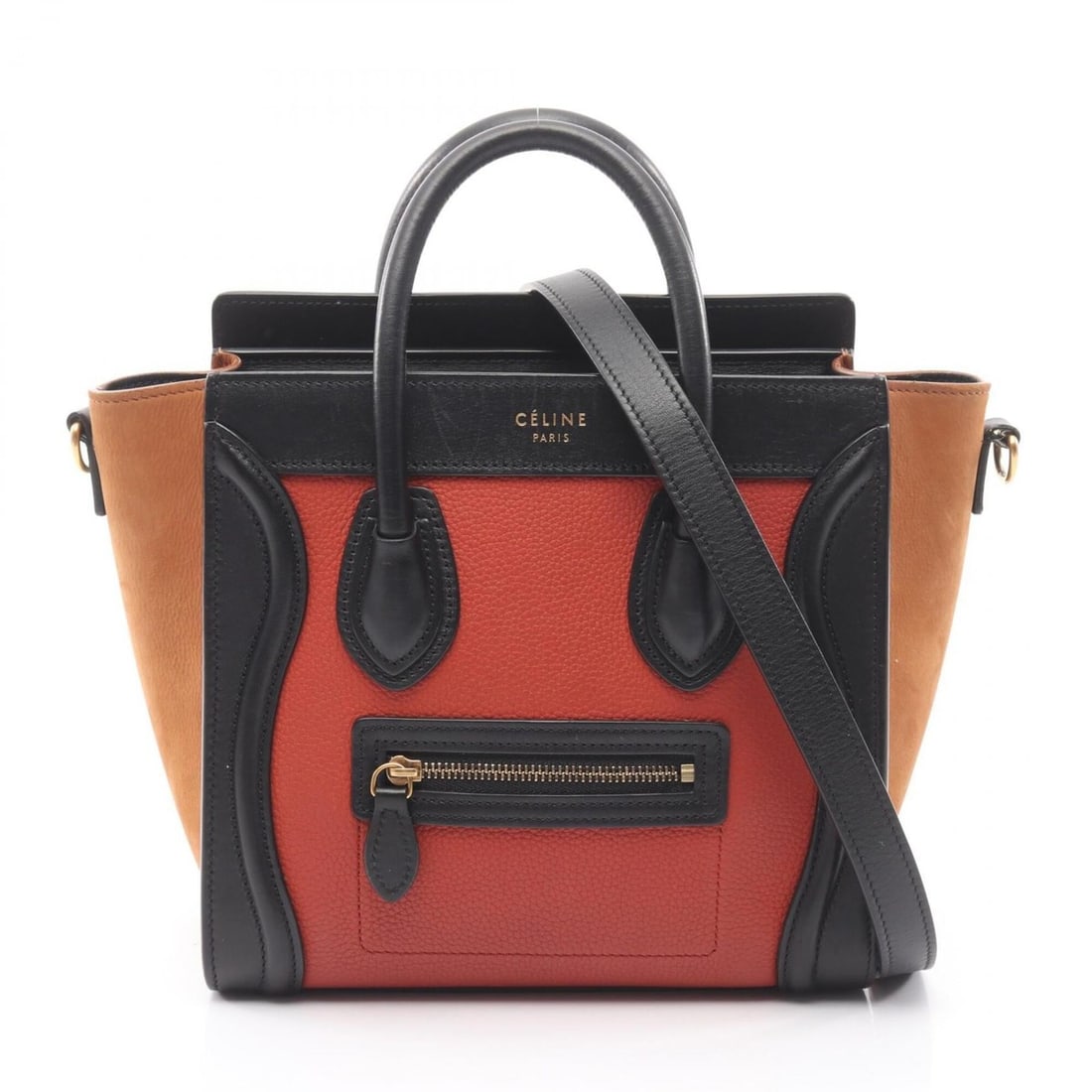 Celine Luggage Nano Shopper 2-Way Handbag, Leather, Women's, Red, Black, Brown: --- Catalog ---Category: SizeSize (HxWxD): 20cm x 20cm x 9cm / 7.87'' x 7.87'' x 3.54''Category: DesignType: HandbagColor: Black, Brown, Red colorGender: WomenMaterial: Leather Category: