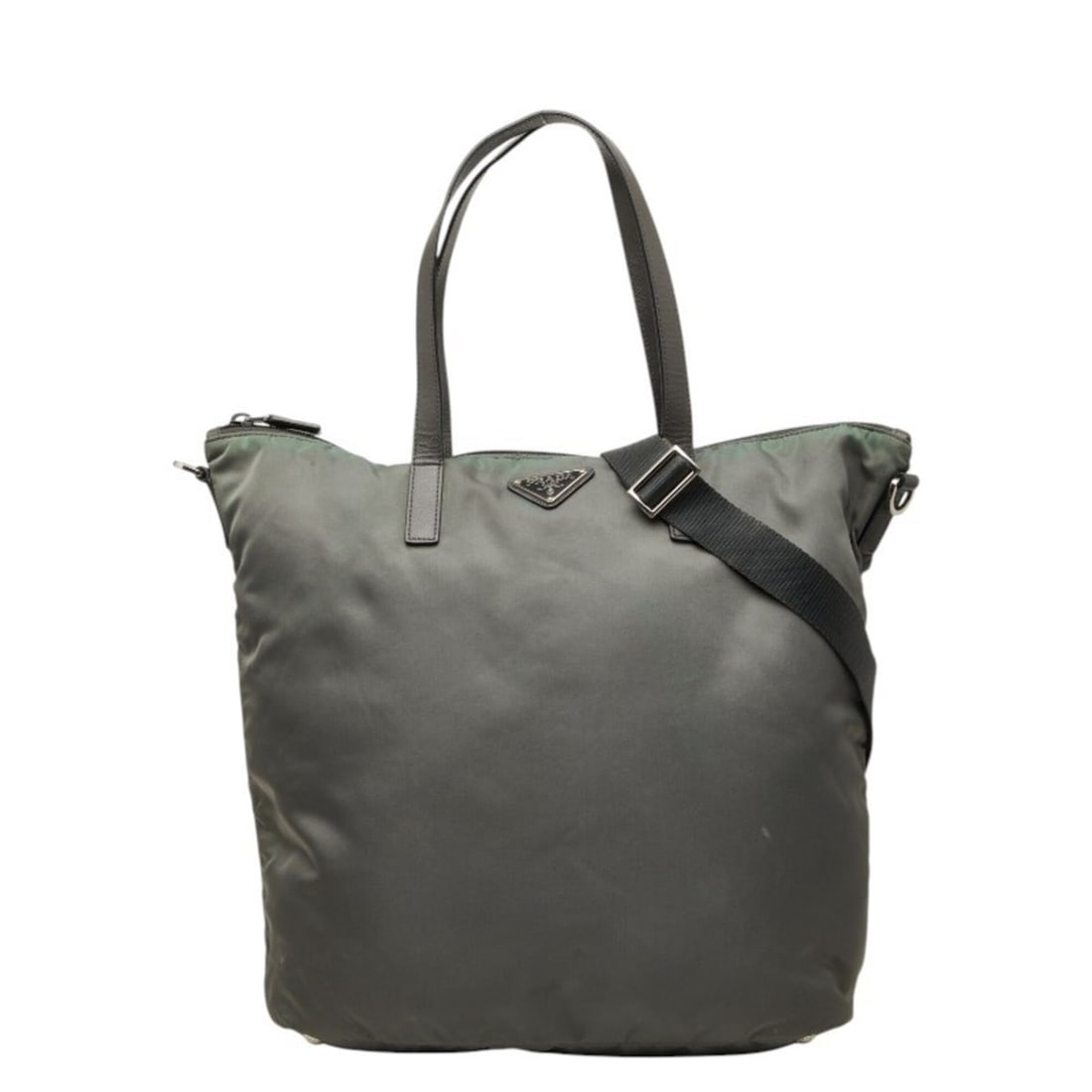 Prada Triangle Logo Plate Handbag/Shoulder Bag 2-Way Gray Nylon Saffiano Leather Women's PRADA: --- Catalog ---Category: SizeStrap Drop: 60cm / 23.62''Handle Drop: 17.00cm / 6.69''Size (HxWxD): 33cm x 41cm x 14cm / 12.99'' x 16.14'' x 5.51''Category: DesignType: Handbag, Shoulder bagColor: GrayG