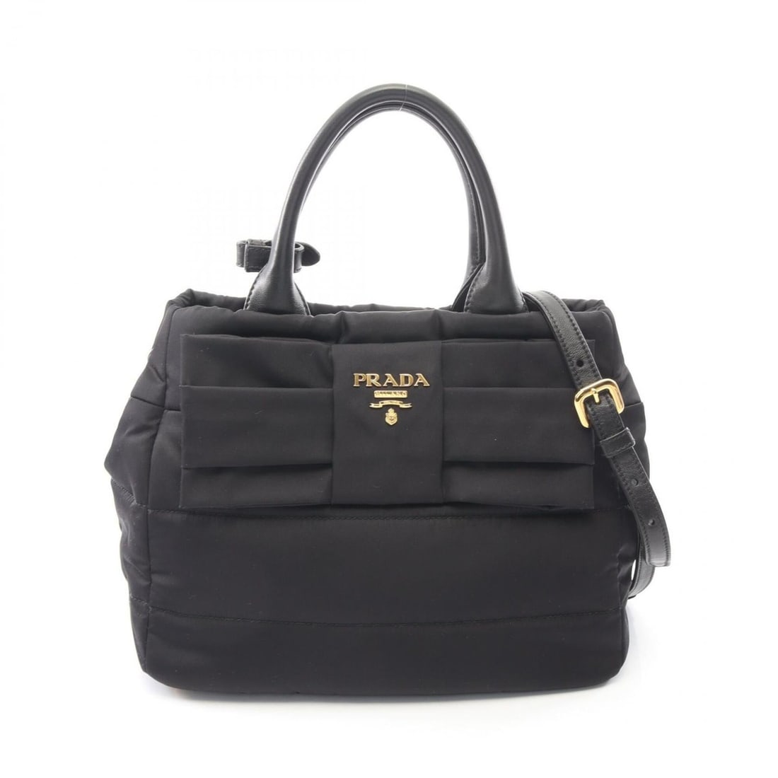 Prada TESSUTO BOMBER Ribbon 2-Way Handbag, Nylon and Leather, Women's, Black (1BG005): --- Catalog ---Category: SizeSize (HxWxD): 22cm x 29cm x 15cm / 8.66'' x 11.41'' x 5.9''Category: DesignType: HandbagColor: BlackGender: WomenMaterial: Nylon , Leather Category: GeneralMPN: 1BG005Bran