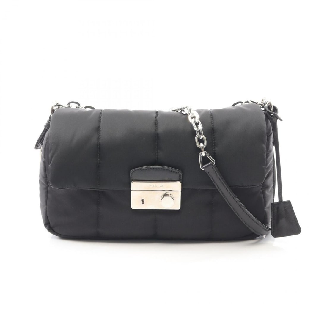 Prada TESSUTO BOMBER Shoulder Bag/Handbag, Nylon and Leather, Women's, Black (BR5024): --- Catalog ---Category: SizeSize (HxWxD): 17cm x 27cm x 7cm / 6.69'' x 10.62'' x 2.75''Category: DesignType: Handbag, Shoulder bagColor: BlackGender: WomenMaterial: Nylon , Leather Category: GeneralM