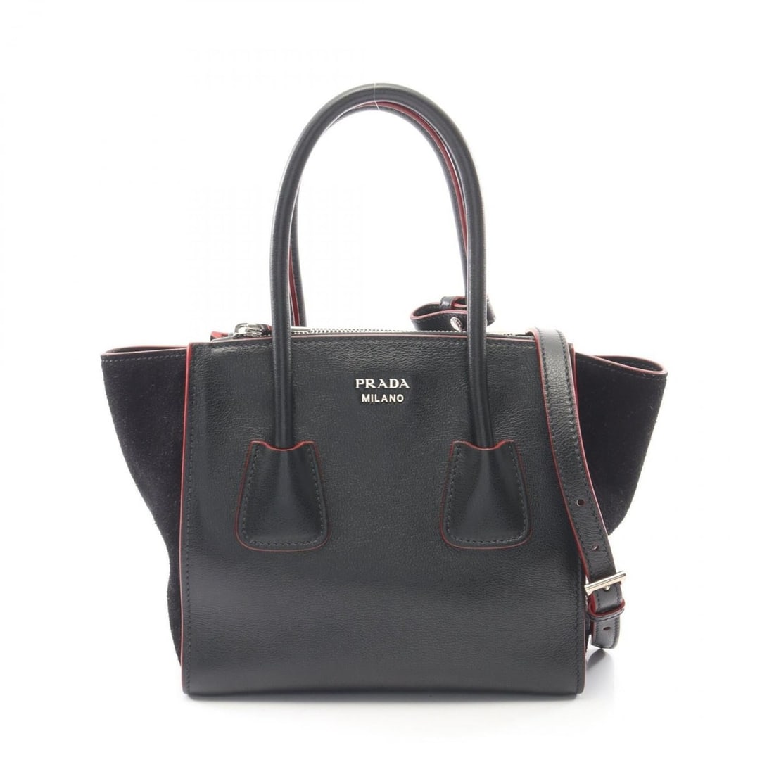 Prada GLACE CALF + SCAM 2WAY Handbag, Leather Suede, Women's, Black, 1BA025: --- Catalog ---Category: SizeSize (HxWxD): 20cm x 21cm x 13cm / 7.87'' x 8.26'' x 5.11''Category: DesignType: HandbagColor: BlackGender: WomenMaterial: Leather , Suede Category: GeneralMPN: 1BA025Bran
