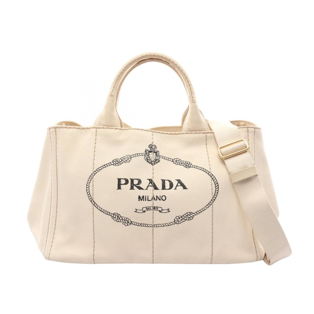 Prada CANAPA STAMPATA 2-Way Tote Bag/Handbag, Canvas, Women's, Ivory/Black (1 of 15)