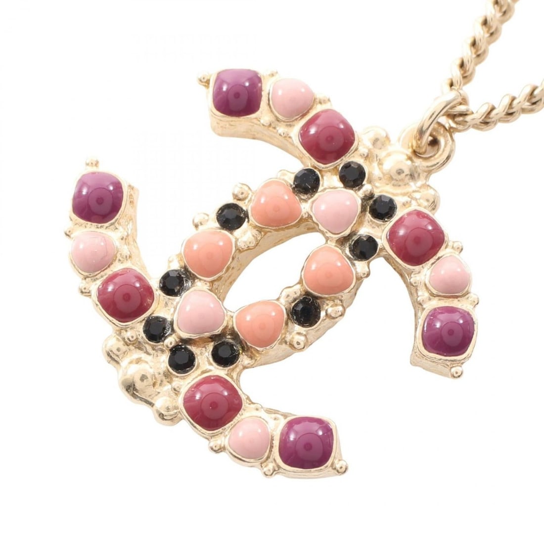 Chanel Coco Mark Necklace, Gold Plated (GP), Rhinestone, Women's, Gold, Purple, Black: --- Catalog ---Category: SizeWidth: 2mm / 0.08''Pendant Size: 24mm x 26mm / 0.94'' x 1.02''Neck Circumference: 42 cm - 59 cm / 16.53'' - 23.22''Category: DesignColor: Black, Gold, PurpleStone: Rhinest