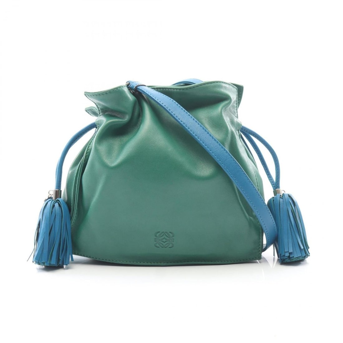 Loewe Flamenco 22 Tassel Shoulder Bag/Handbag, Leather, Women's, Green/Blue: --- Catalog ---Category: SizeSize (HxWxD): 21cm x 22cm x 8cm / 8.26'' x 8.66'' x 3.14''Category: DesignType: Handbag, Shoulder bagColor: Blue, GreenGender: WomenMaterial: Leather Category: GeneralBran