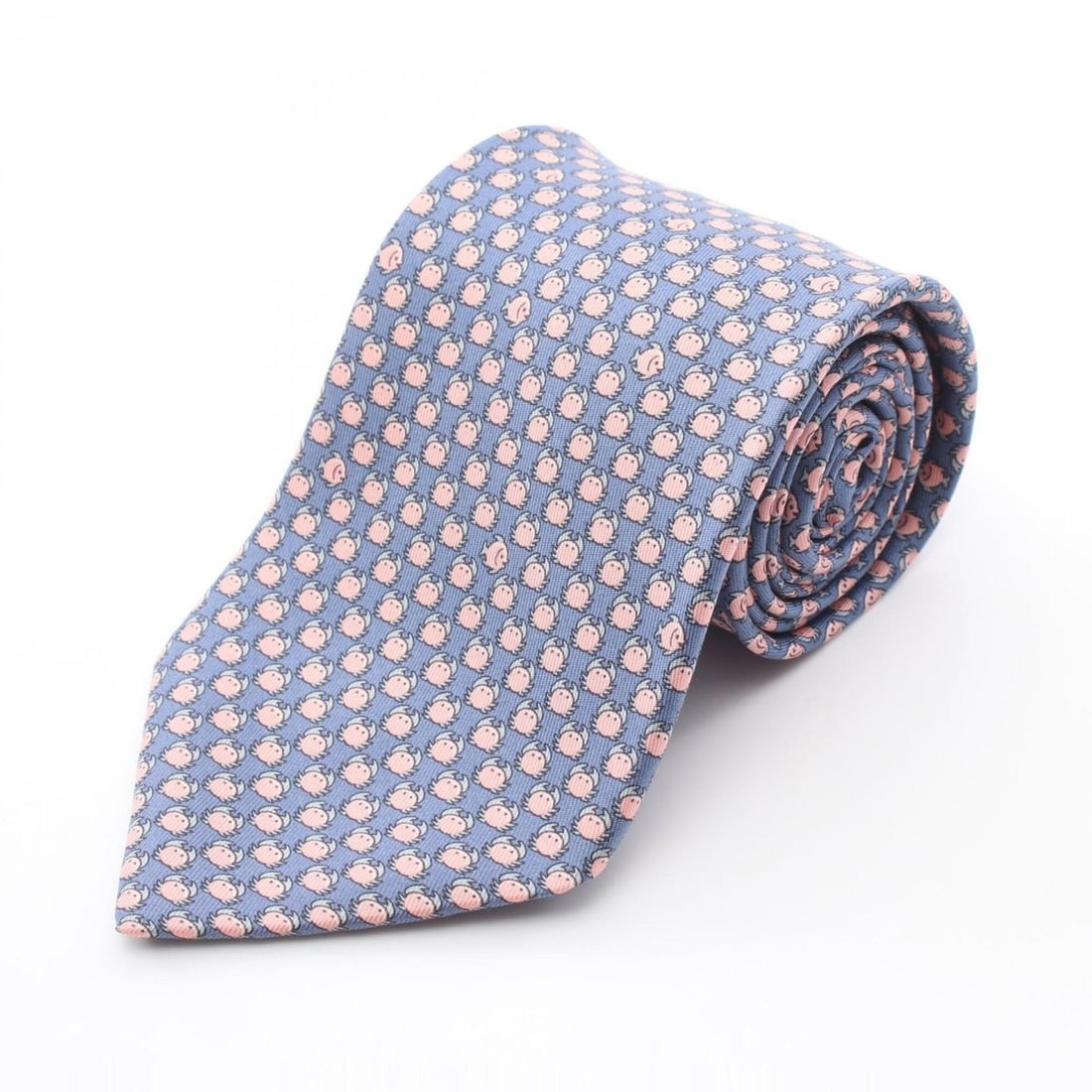 Hermes silk tie with crab pattern, available in blue and pink tones. (1 of 11)