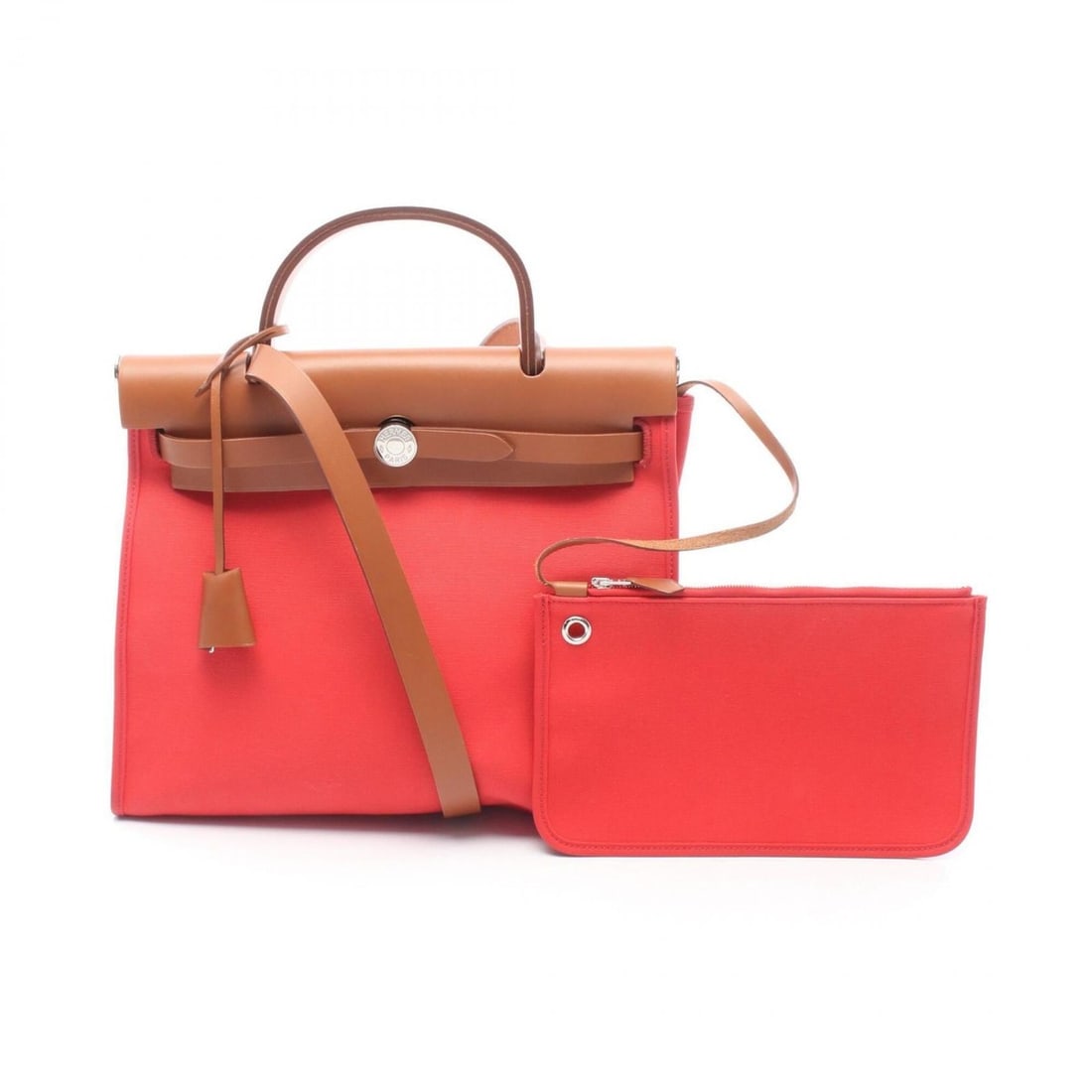 Hermes Herbag Zip PM 2-Way Handbag, Canvas and Leather, Toile Officier Vache Hunter, Women's, (1 of 15)