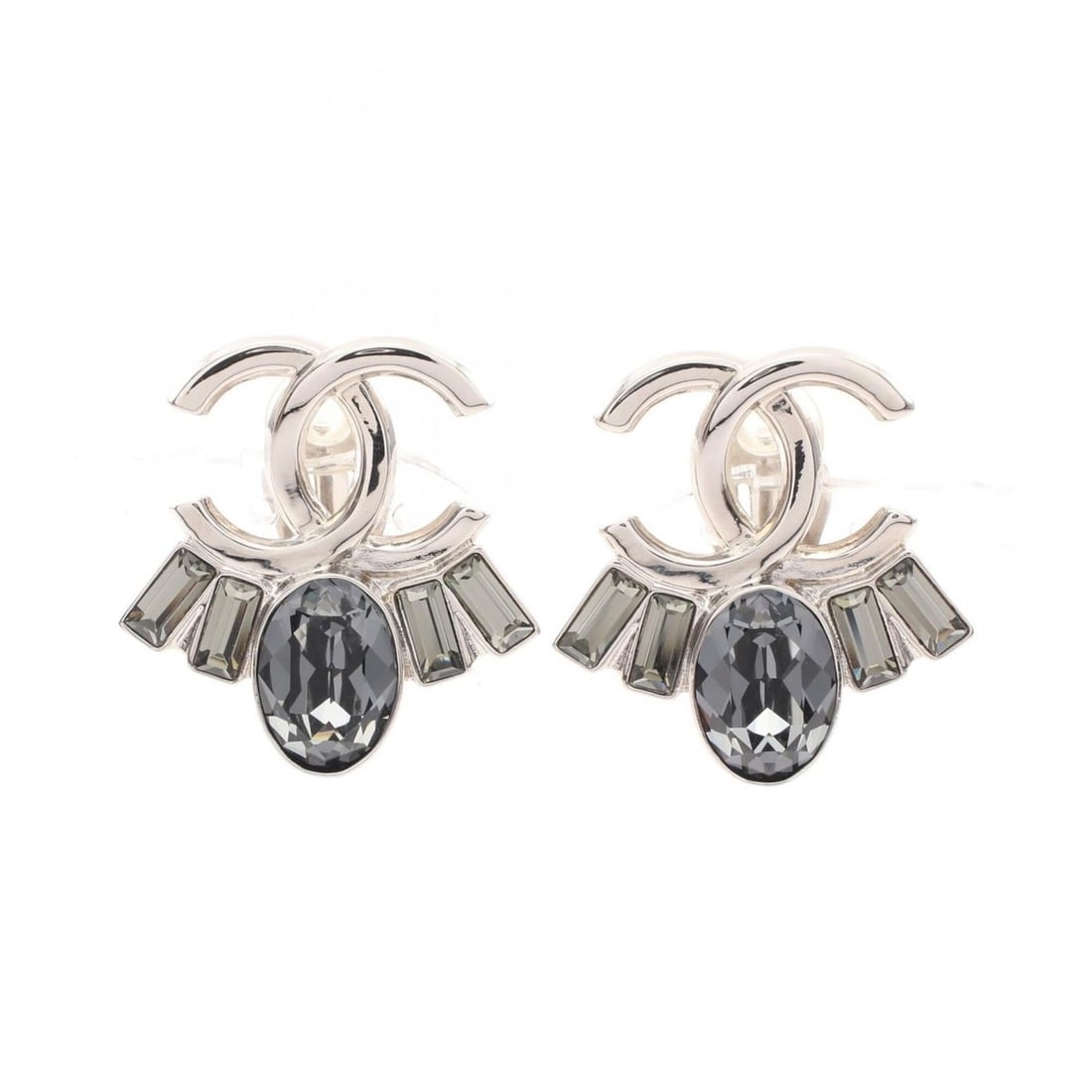 Chanel Coco Mark Earrings, Stainless Steel, Crystal, Women's, Silver/Blue Tones: --- Catalog ---Category: SizeSize (HxWxD): 32.00mm x 30.00mm / 1.26'' x 1.18''Category: DesignType: Clip earringsColor: Blue, SilverStone: CrystalGender: WomenMaterial: Stainless steelCategory: Genera