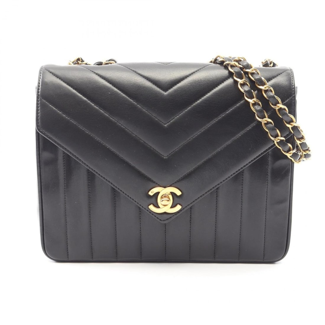 Chanel V-stitch Mademoiselle Shoulder Bag/Handbag, Lambskin Leather, Women's, Black: --- Catalog ---Category: SizeSize (HxWxD): 19cm x 23cm x 7cm / 7.48'' x 9.05'' x 2.75''Category: DesignType: Handbag, Shoulder bagColor: BlackGender: WomenMaterial: Leather Hardware Color: GoldLeather