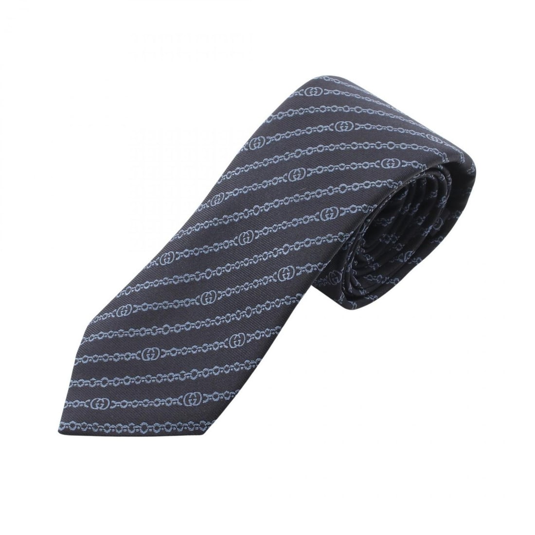 Gucci Interlocking G Chain Tie, Silk, Men's, Navy, 865320 (1 of 11)