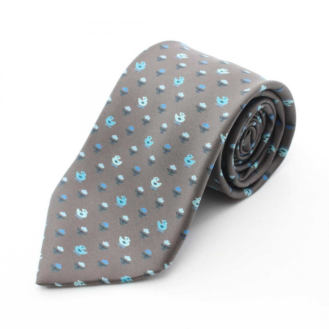 Hermes silk tie with bird pattern, men's, gray/blue tones.: --- Catalog ---Category: SizeTotal Length: 151cm / 59.44''Category: DesignType: CravatColor: Blue, GrayGender: MenMaterial: Silk Category: GeneralBrand: Hermes--- Item List ---Section: ConditionRankin