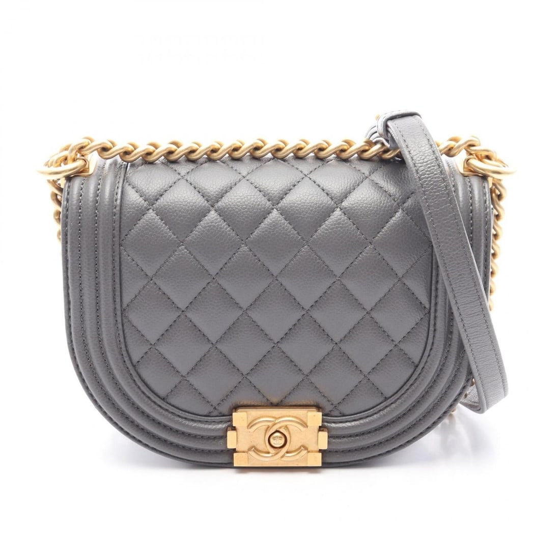 Chanel Boy Small Shoulder Bag/Handbag, Caviar Leather (Grained Calfskin), Women's, Gray, AS3350 (1 of 12)