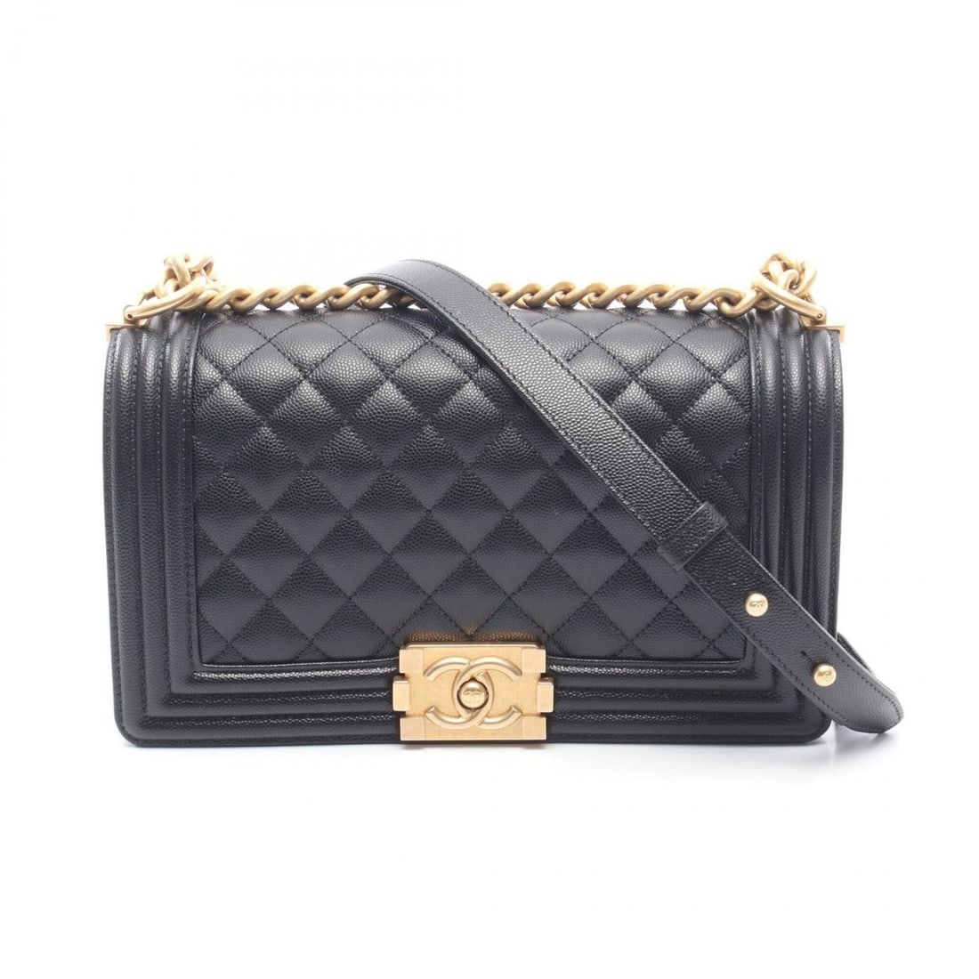 Chanel Boy Shoulder Bag/Handbag, Caviar Leather (Grained Calfskin), Women's, Black, A67086: --- Catalog ---Category: SizeSize (HxWxD): 14.5cm x 25cm x 7cm / 5.7'' x 9.84'' x 2.75''Category: DesignType: Handbag, Shoulder bagColor: BlackGender: WomenMaterial: Grained Calfskin Hardware Color: G