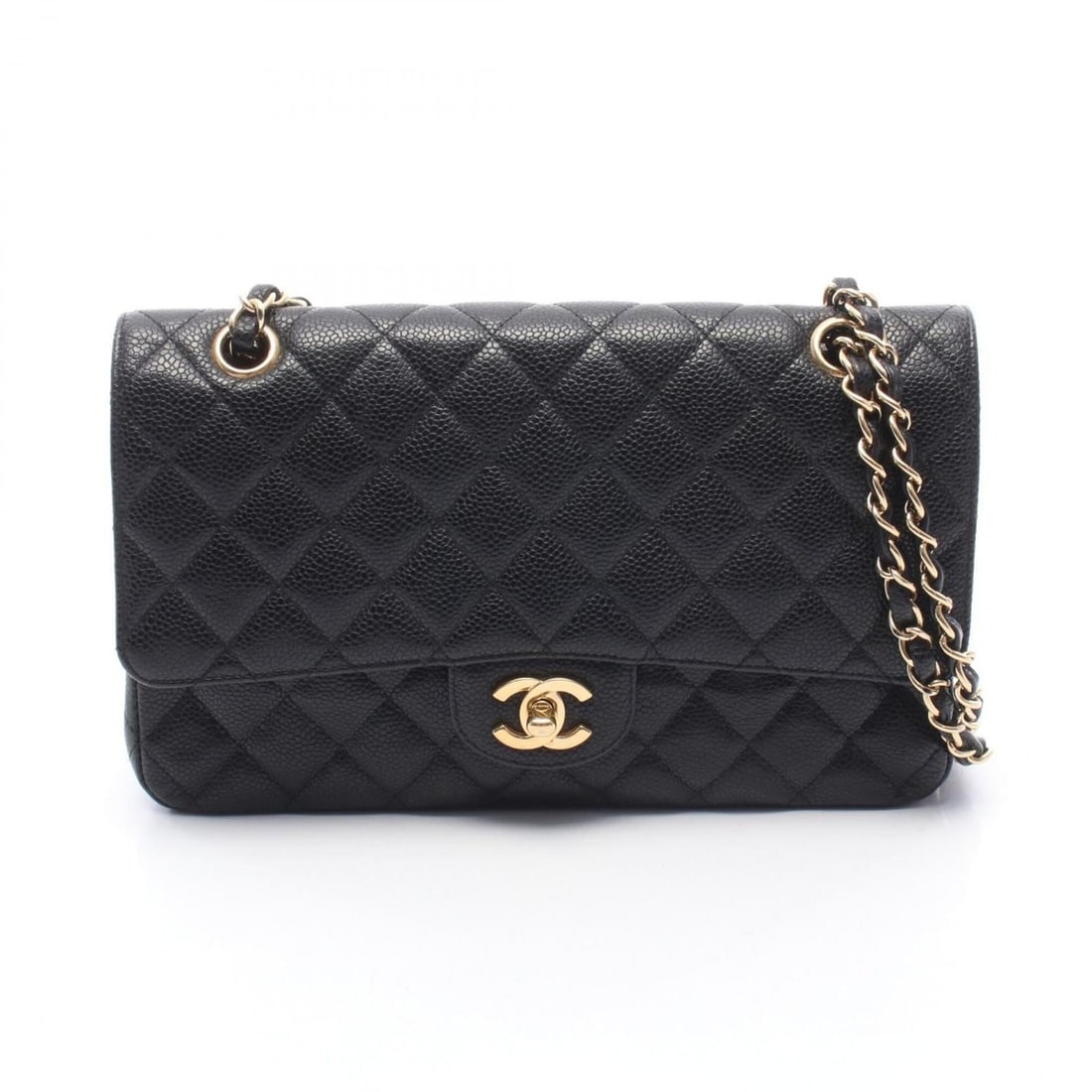 Chanel Matelassé Double Flap Shoulder Bag/Handbag, Caviar Leather (Grained Calfskin), Women's,: --- Catalog ---Category: SizeSize (HxWxD): 16cm x 25cm x 6.5cm / 6.29'' x 9.84'' x 2.55''Category: DesignType: Handbag, Shoulder bagColor: BlackGender: WomenMaterial: Grained Calfskin Hardware Color: 
