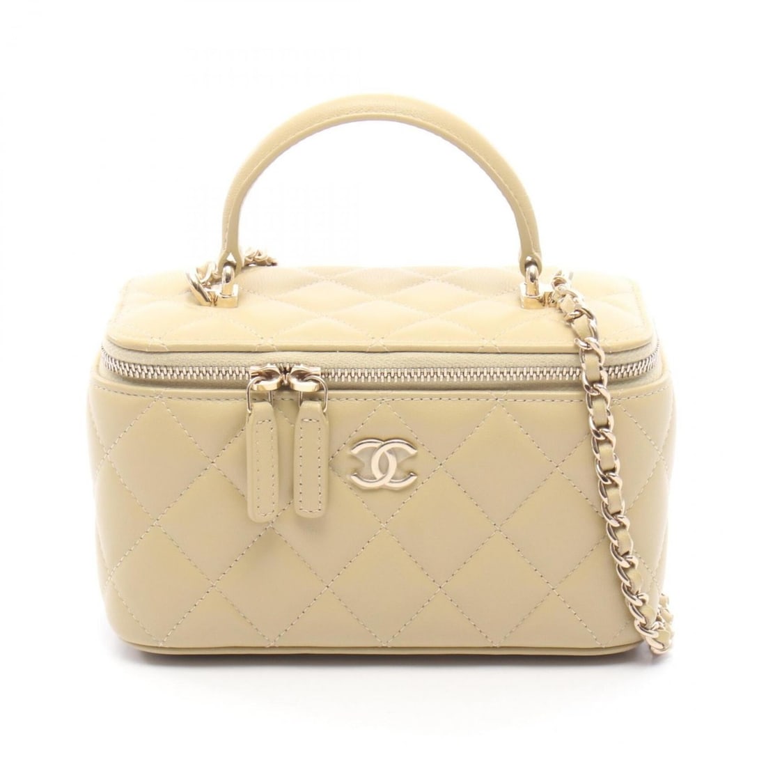 Chanel Matelassé 2-Way Shoulder Bag/Handbag, Lambskin Leather, Women's, Beige (AP2199) (1 of 9)
