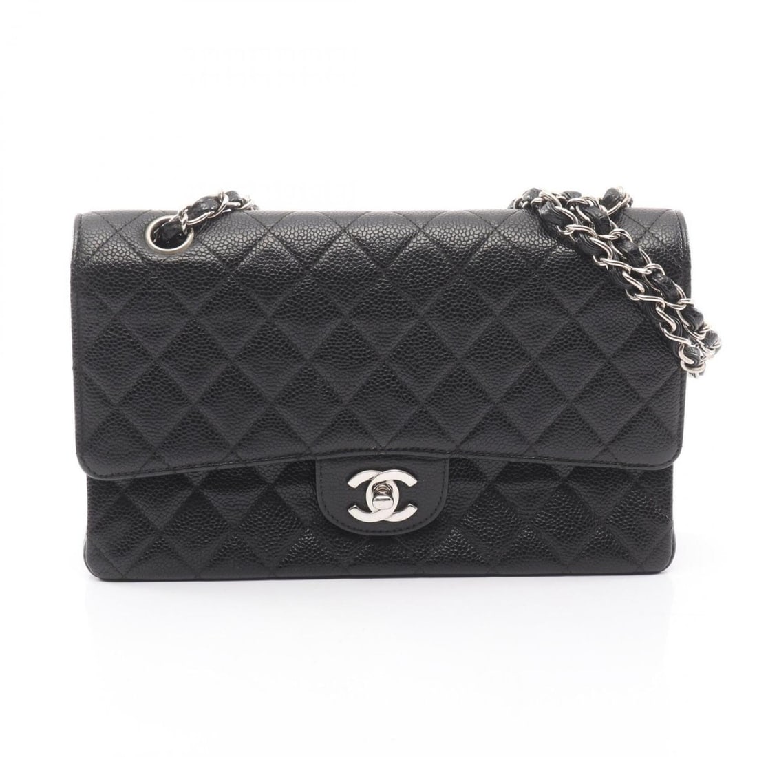 Chanel Matelassé Double Flap Shoulder Bag/Handbag, Caviar Leather (Grained Calfskin), Women's,: --- Catalog ---Category: SizeSize (HxWxD): 16cm x 25cm x 6.5cm / 6.29'' x 9.84'' x 2.55''Category: DesignType: Shoulder bagColor: BlackGender: WomenMaterial: Grained Calfskin Hardware Color: