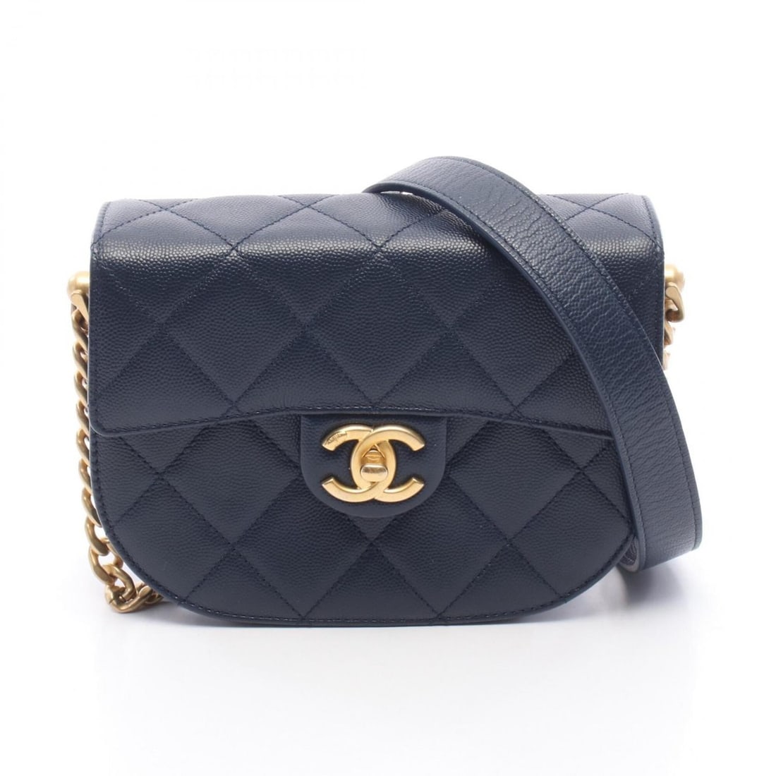 Chanel Matelassé Shoulder Bag/Handbag, Caviar Leather (Grained Calfskin), Women's, Navy: --- Catalog ---Category: SizeSize (HxWxD): 14cm x 18.5cm / 5.51'' x 7.28''Strap Length: 120cm - 130cm / 47.24'' - 51.18''Category: DesignType: Handbag, Shoulder bagColor: NavyGender: WomenMaterial: Gr